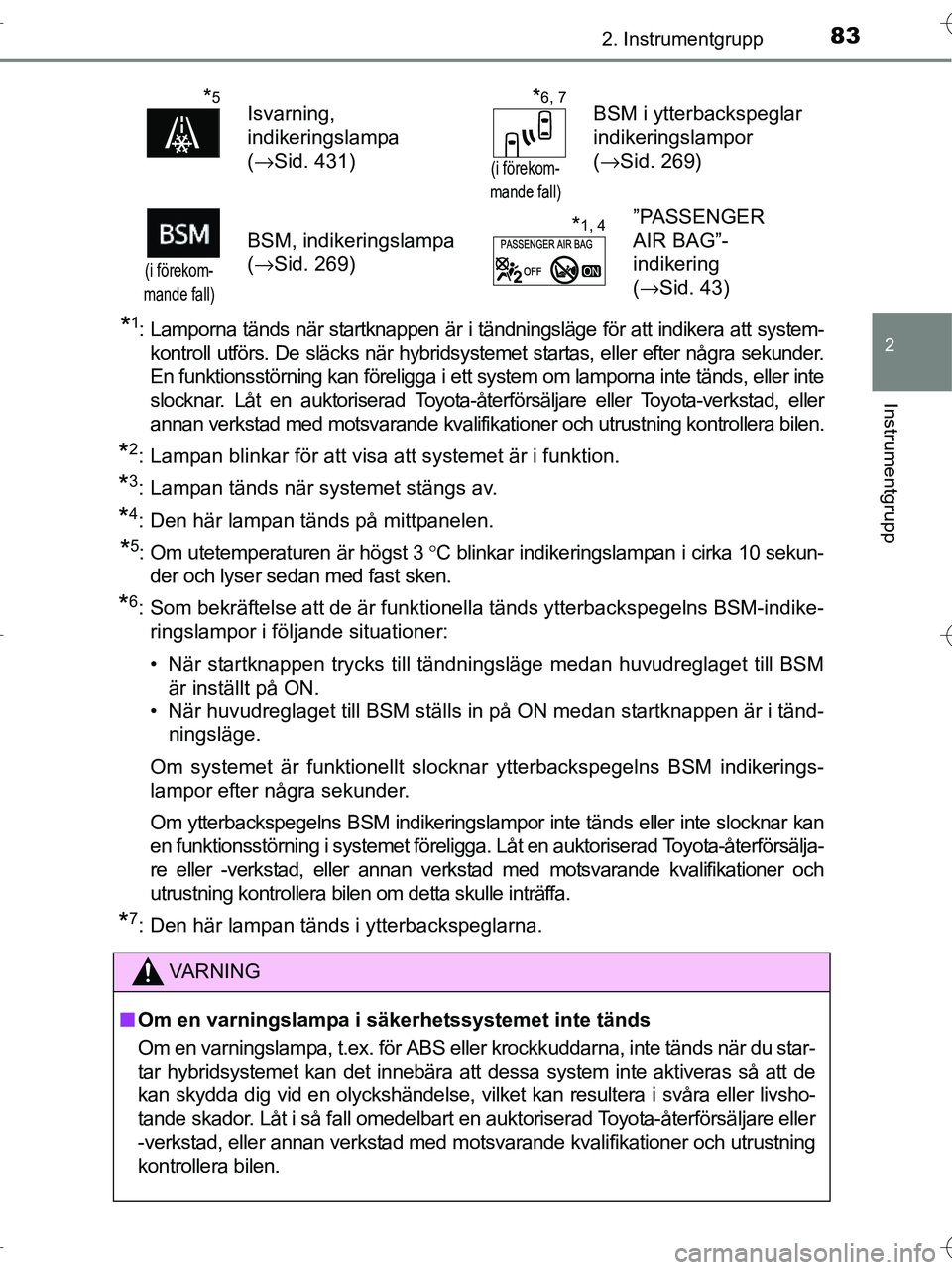 TOYOTA RAV4 HYBRID 2017 Bruksanvisningar (in Swedish) 832. Instrumentgrupp
2
Instrumentgrupp
OM42B04SE
*1: Lamporna tänds när startknappen är i tändningsläge för att indikera att system-kontroll utförs. De släcks när hybridsystemet startas, elle TOYOTA RAV4 HYBRID 2017 Bruksanvisningar (in Swedish) 832. Instrumentgrupp
2
Instrumentgrupp
OM42B04SE
*1: Lamporna tänds när startknappen är i tändningsläge för att indikera att system-kontroll utförs. De släcks när hybridsystemet startas, elle