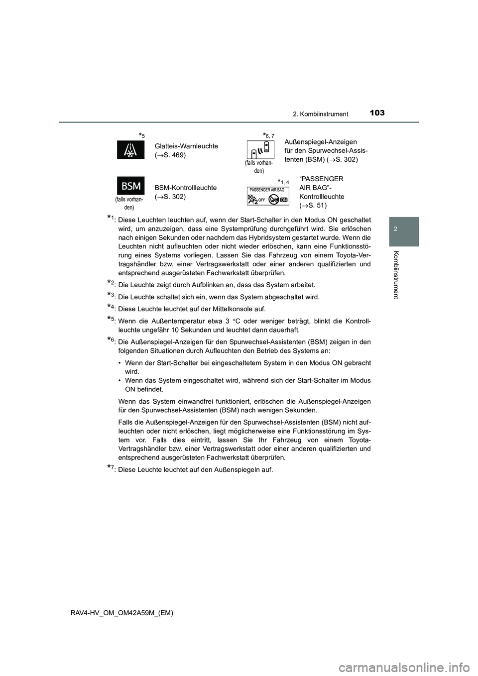 TOYOTA RAV4 HYBRID 2015  Betriebsanleitungen (in German) 1032. Kombiinstrument
2
Kombiinstrument
RAV4-HV_OM_OM42A59M_(EM)
*1: Diese Leuchten leuchten auf, wenn der Start-Schalter in den Modus ON geschaltetwird, um anzuzeigen, dass eine Systemprüfung durchg