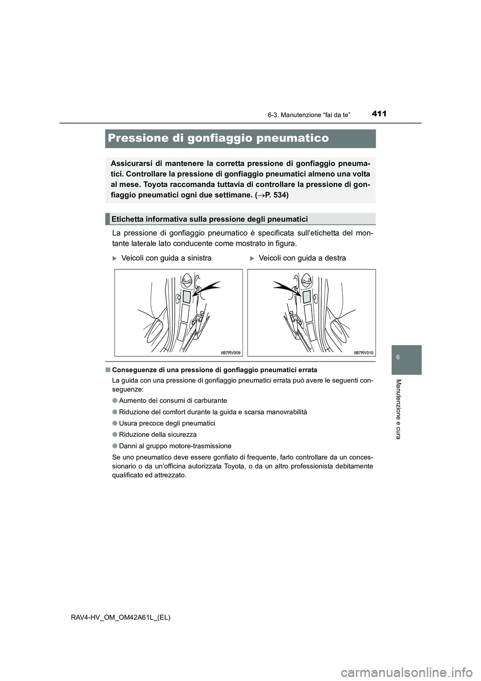 TOYOTA RAV4 HYBRID 2015 Manuale duso (in Italian) 4116-3. Manutenzione “fai da te”
RAV4-HV_OM_OM42A61L_(EL)
6
Manutenzione e cura
Pressione di gonfiaggio pneumatico
La pressione di gonfiaggio pneumatico è specificata sull’etichetta del mon-
ta TOYOTA RAV4 HYBRID 2015 Manuale duso (in Italian) 4116-3. Manutenzione “fai da te”
RAV4-HV_OM_OM42A61L_(EL)
6
Manutenzione e cura
Pressione di gonfiaggio pneumatico
La pressione di gonfiaggio pneumatico è specificata sull’etichetta del mon-
ta