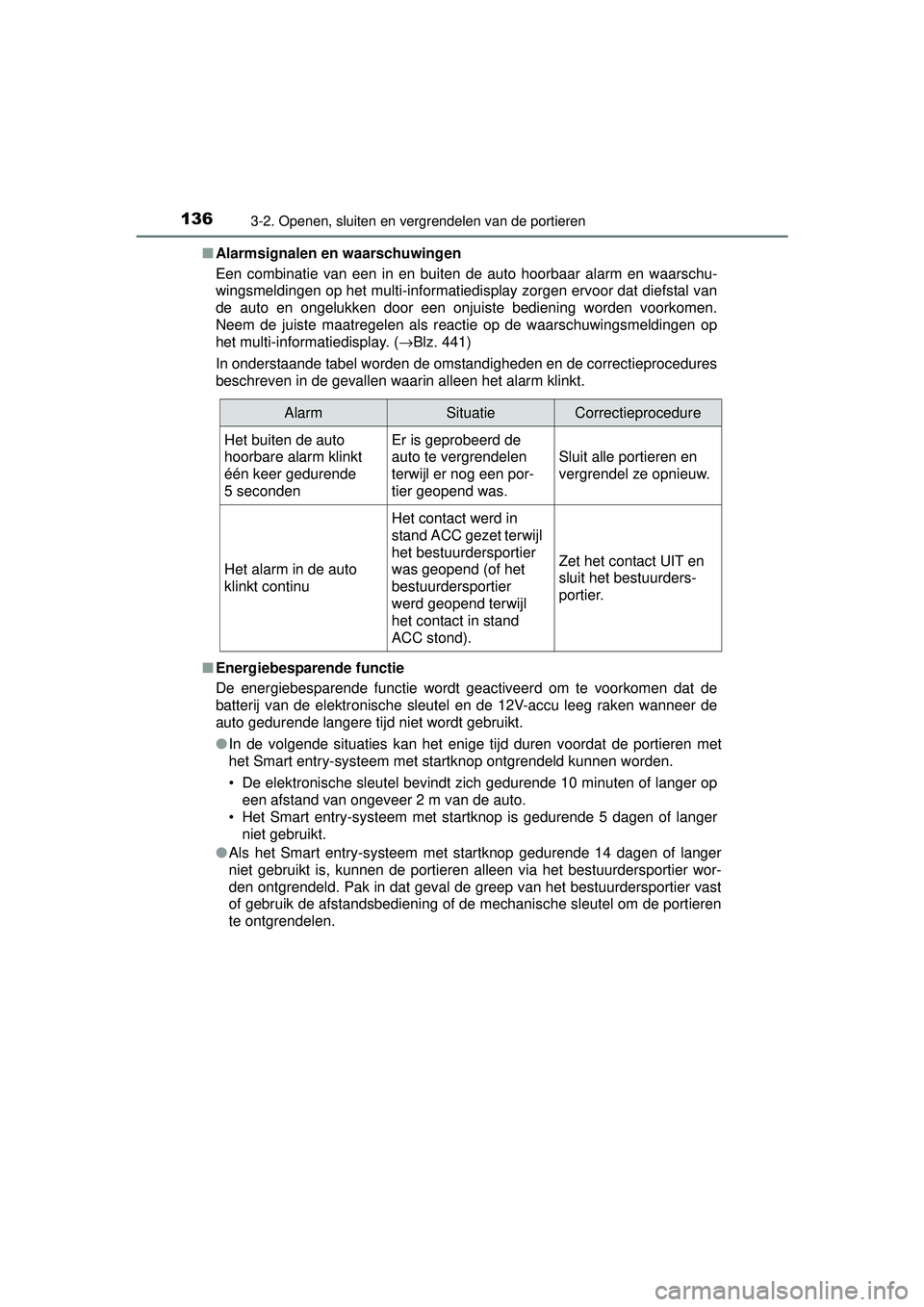 TOYOTA RAV4 HYBRID 2016  Instructieboekje (in Dutch) 1363-2. Openen, sluiten en vergrendelen van de portieren
RAV4-HV_OM_OM42A57E_(EE)■
Alarmsignalen en waarschuwingen
Een combinatie van een in en buiten de auto hoorbaar alarm en waarschu-
wingsmeldin