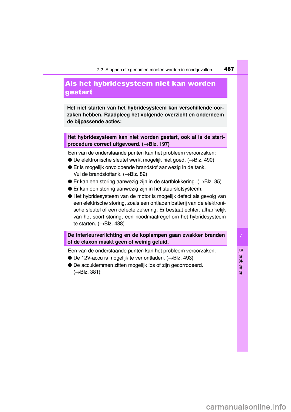 TOYOTA RAV4 HYBRID 2016  Instructieboekje (in Dutch) 4877-2. Stappen die genomen moeten worden in noodgevallen
RAV4-HV_OM_OM42A57E_(EE)
7
Bij problemen
Als het hybridesysteem niet kan worden 
gestar t
Een van de onderstaande punten ka n het probleem ver