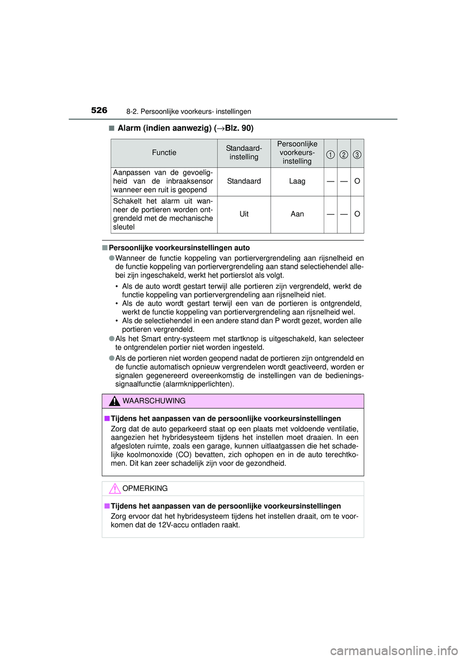 TOYOTA RAV4 HYBRID 2016  Instructieboekje (in Dutch) 5268-2. Persoonlijke voorkeurs- instellingen
RAV4-HV_OM_OM42A57E_(EE)■
Alarm (indien aanwezig) (
→Blz. 90)
■Persoonlijke voorkeursinstellingen auto
●Wanneer de functie koppeling van portierver