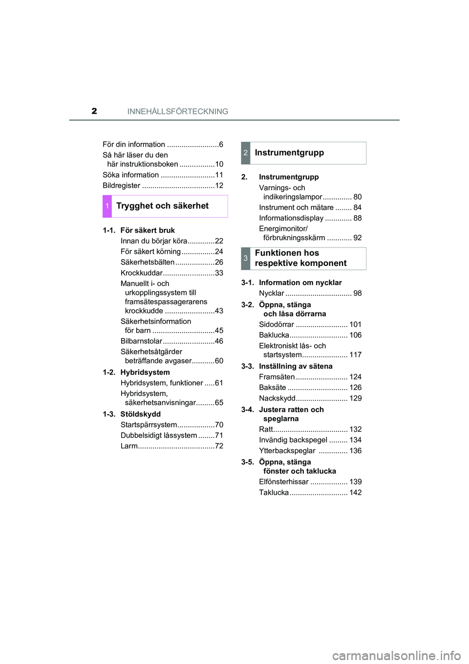 TOYOTA RAV4 HYBRID 2016  Bruksanvisningar (in Swedish) INNEHÅLLSFÖRTECKNING2
OM42A57SEFör din information .........................6
Så här läser du den 
här instruktionsboken .................10
Söka information ..........................11
Bildr