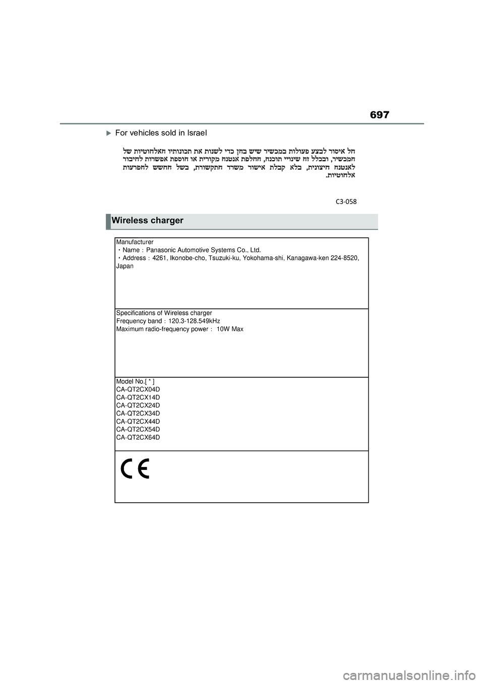 TOYOTA RAV4 PLUG-IN HYBRID 2023 Owners Manual 697
For vehicles sold in Israel
Wireless charger TOYOTA RAV4 PLUG-IN HYBRID 2023 Owners Manual 697
For vehicles sold in Israel
Wireless charger