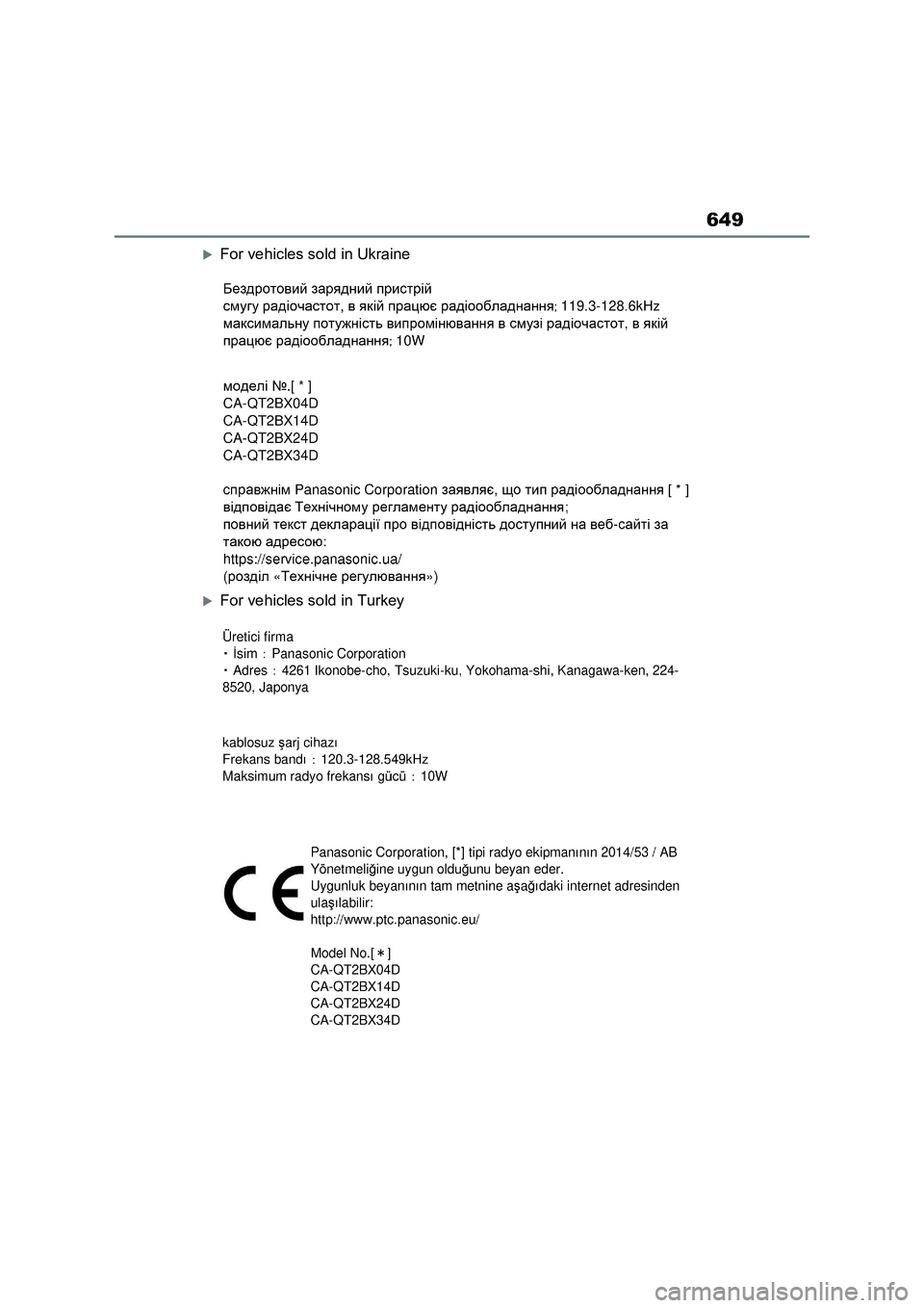 TOYOTA RAV4 PLUG-IN HYBRID 2022 Owners Manual 649
For vehicles sold in Ukraine
For vehicles sold in Turkey TOYOTA RAV4 PLUG-IN HYBRID 2022 Owners Manual 649
For vehicles sold in Ukraine
For vehicles sold in Turkey