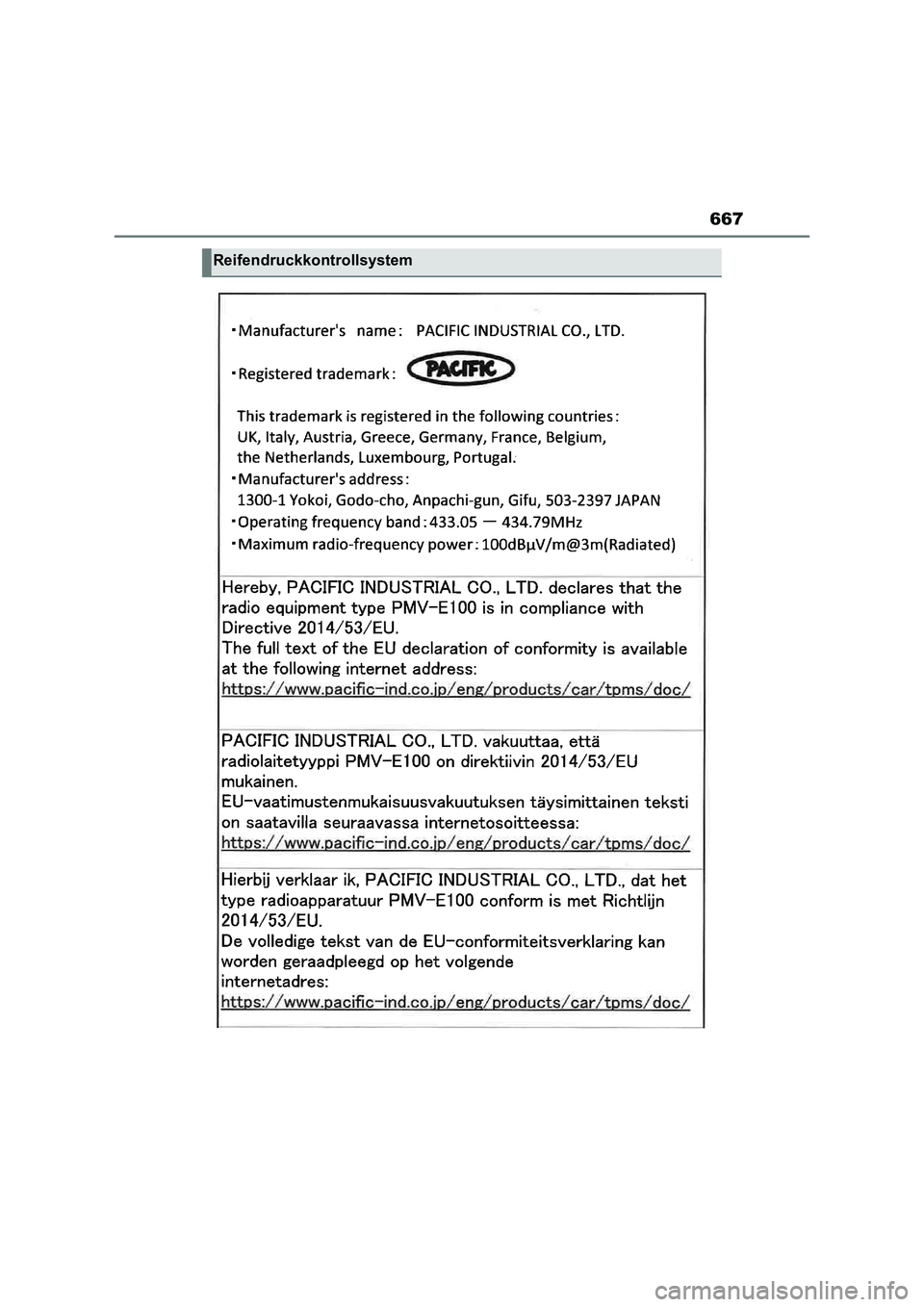 TOYOTA RAV4 PLUG-IN HYBRID 2022  Betriebsanleitungen (in German) 667
Reifendruckkontrollsystem 