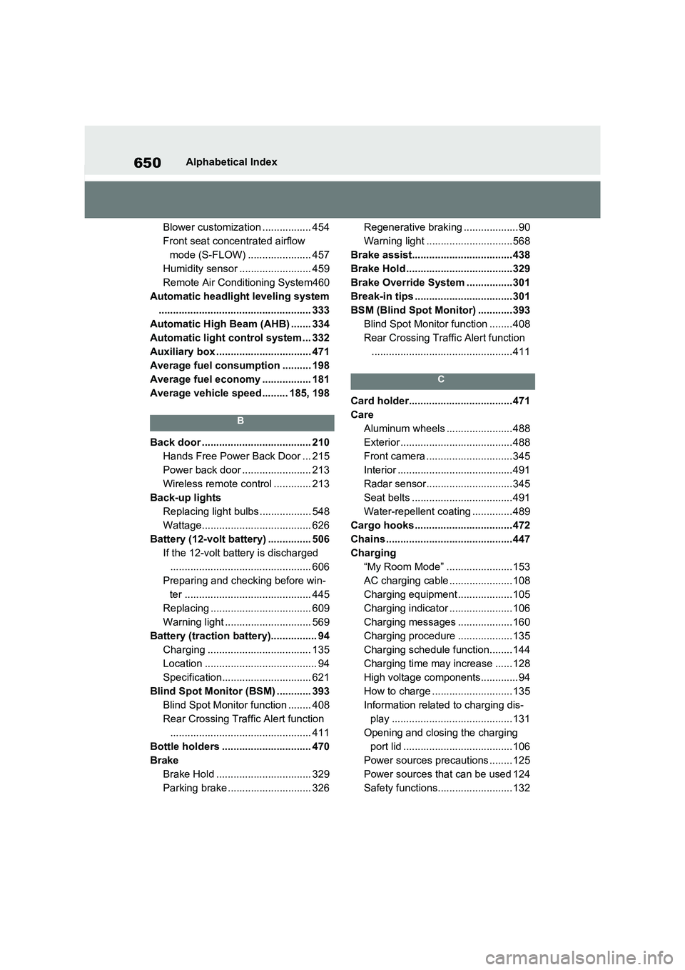 TOYOTA RAV4 PLUG-IN HYBRID 2021 Repair Manual 650Alphabetical Index
Blower customization ................. 454
Front seat concent rated airflow
mode (S-FLOW) ...................... 457
Humidity sensor ......................... 459
Remote Air TOYOTA RAV4 PLUG-IN HYBRID 2021 Repair Manual 650Alphabetical Index
Blower customization ................. 454
Front seat concent rated airflow
mode (S-FLOW) ...................... 457
Humidity sensor ......................... 459
Remote Air
