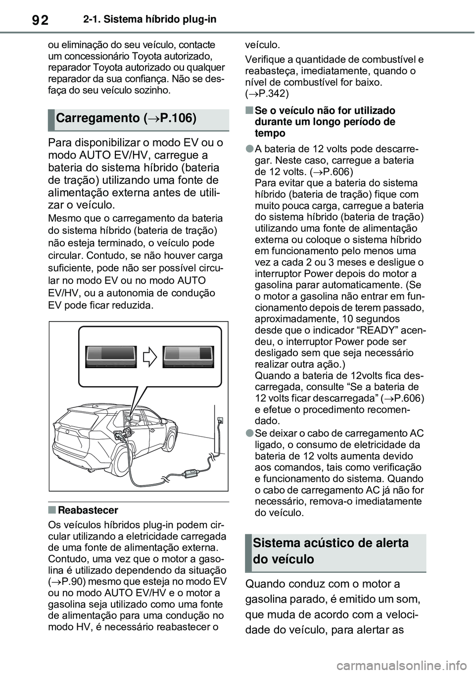 TOYOTA RAV4 PLUG-IN HYBRID 2021 Manual de utilização (in Portuguese) 922-1. Sistema híbrido plug-in
ou eliminação do seu veículo, contacte
um concessionário Toyota autorizado,
reparador Toyota autorizado ou qualquer
reparador da sua confiança. Não se des-
fa TOYOTA RAV4 PLUG-IN HYBRID 2021 Manual de utilização (in Portuguese) 922-1. Sistema híbrido plug-in
ou eliminação do seu veículo, contacte
um concessionário Toyota autorizado,
reparador Toyota autorizado ou qualquer
reparador da sua confiança. Não se des-
fa