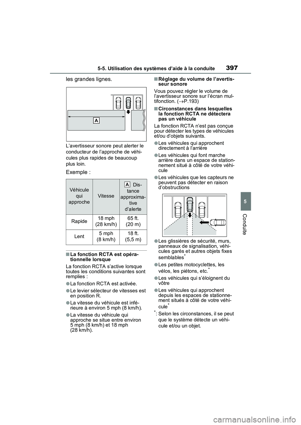 TOYOTA RAV4 PRIME 2021 Manuel du propriétaire (in French) 3975-5. Utilisation des systèmes d’aide à la conduite
5
Conduite
les grandes lignes.
L’avertisseur sonore peut alerter le
conducteur de l’approche de véhi-
cules plus rapides de beaucoup
pl TOYOTA RAV4 PRIME 2021 Manuel du propriétaire (in French) 3975-5. Utilisation des systèmes d’aide à la conduite
5
Conduite
les grandes lignes.
L’avertisseur sonore peut alerter le
conducteur de l’approche de véhi-
cules plus rapides de beaucoup
pl