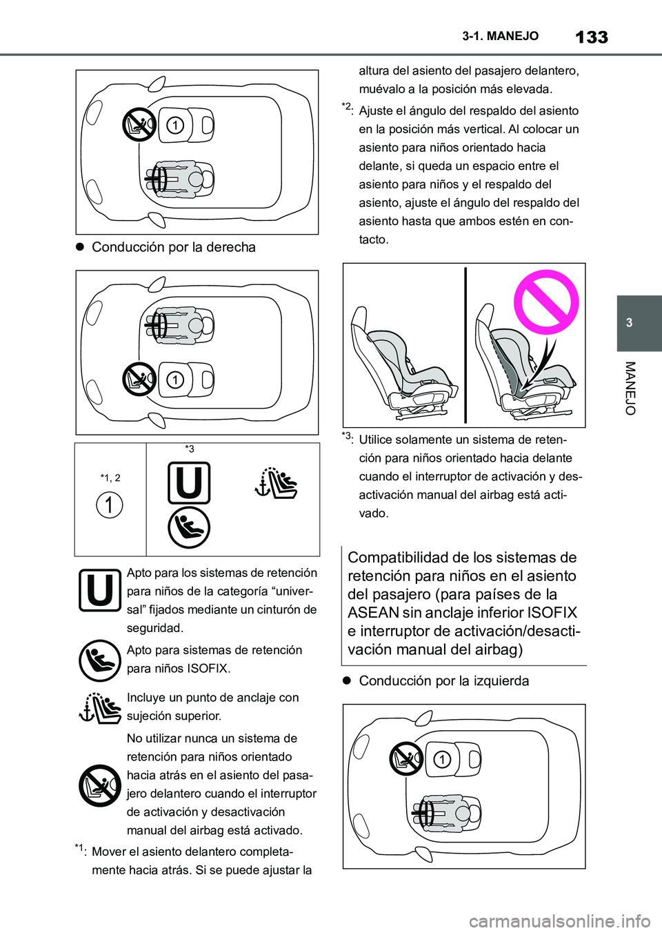 TOYOTA SUPRA 2023 Manual del propietario (in Spanish) 133
3 3-1. MANEJO
MANEJO
Conducción por la derecha
*1: Mover el asiento delantero completa-
mente hacia atrás. Si se puede ajustar la altura del asiento del pasajero delantero,
muévalo a la pos TOYOTA SUPRA 2023 Manual del propietario (in Spanish) 133
3 3-1. MANEJO
MANEJO
Conducción por la derecha
*1: Mover el asiento delantero completa-
mente hacia atrás. Si se puede ajustar la altura del asiento del pasajero delantero,
muévalo a la pos