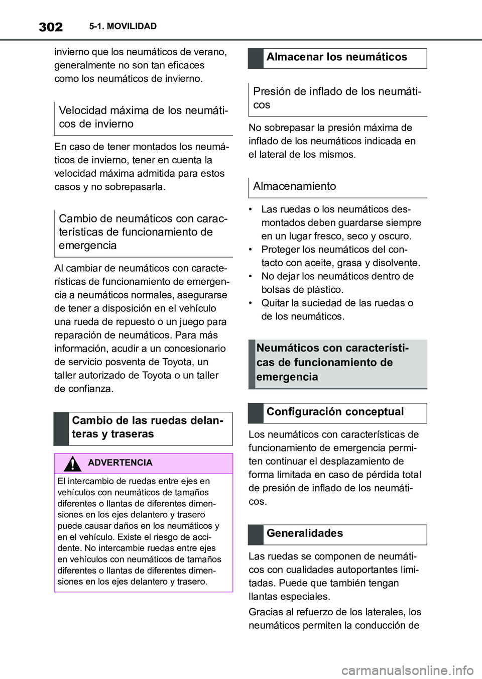 TOYOTA SUPRA 2023 Manual del propietario (in Spanish) 3025-1. MOVILIDAD
invierno que los neumáticos de verano,
generalmente no son tan eficaces
como los neumáticos de invierno.
En caso de tener montados los neumá-
ticos de invierno, tener en cuenta TOYOTA SUPRA 2023 Manual del propietario (in Spanish) 3025-1. MOVILIDAD
invierno que los neumáticos de verano,
generalmente no son tan eficaces
como los neumáticos de invierno.
En caso de tener montados los neumá-
ticos de invierno, tener en cuenta