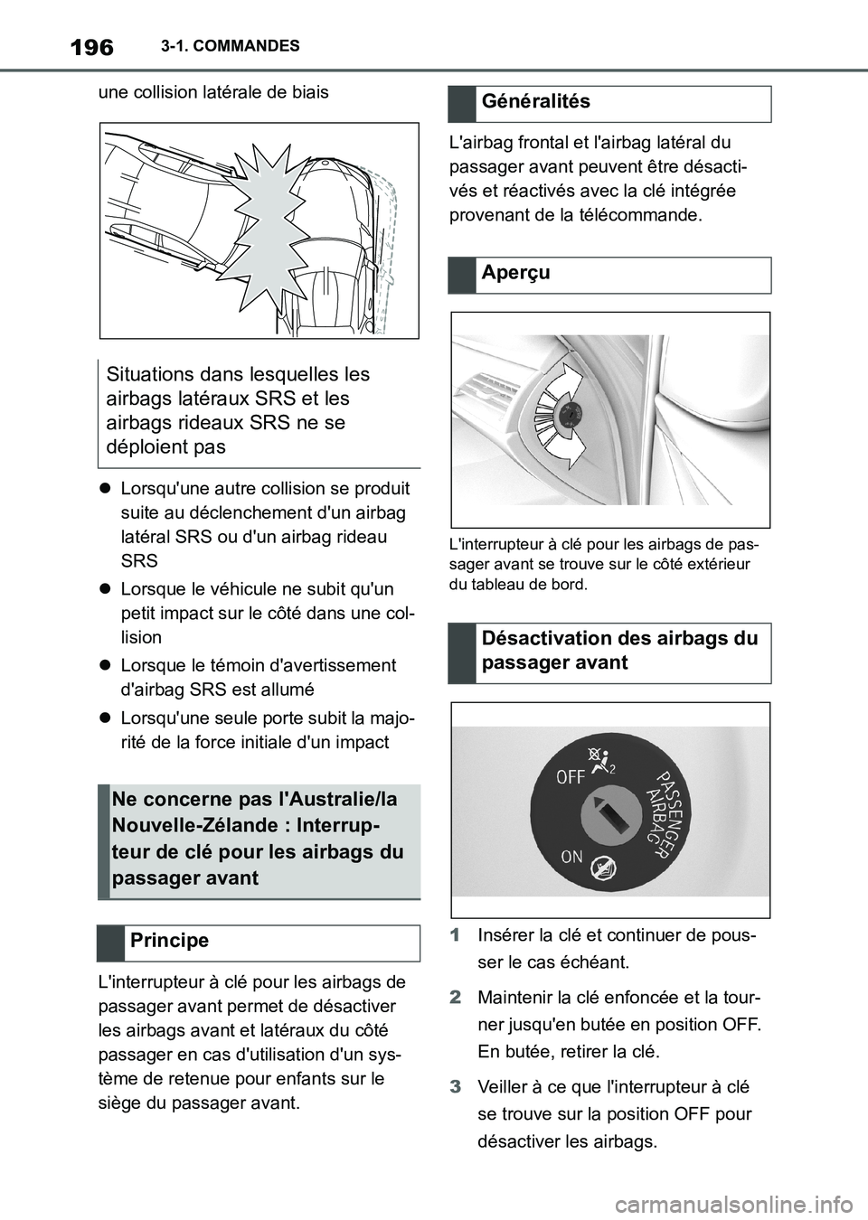 TOYOTA SUPRA 2023 Manuel du propriétaire (in French) 1963-1. COMMANDES
une collision latérale de biais
Lorsqu'une autre collision se produit
suite au déclenchement d'un airbag
latéral SRS ou d'un airbag rideau
SRS
Lorsque le véh TOYOTA SUPRA 2023 Manuel du propriétaire (in French) 1963-1. COMMANDES
une collision latérale de biais
Lorsqu'une autre collision se produit
suite au déclenchement d'un airbag
latéral SRS ou d'un airbag rideau
SRS
Lorsque le véh