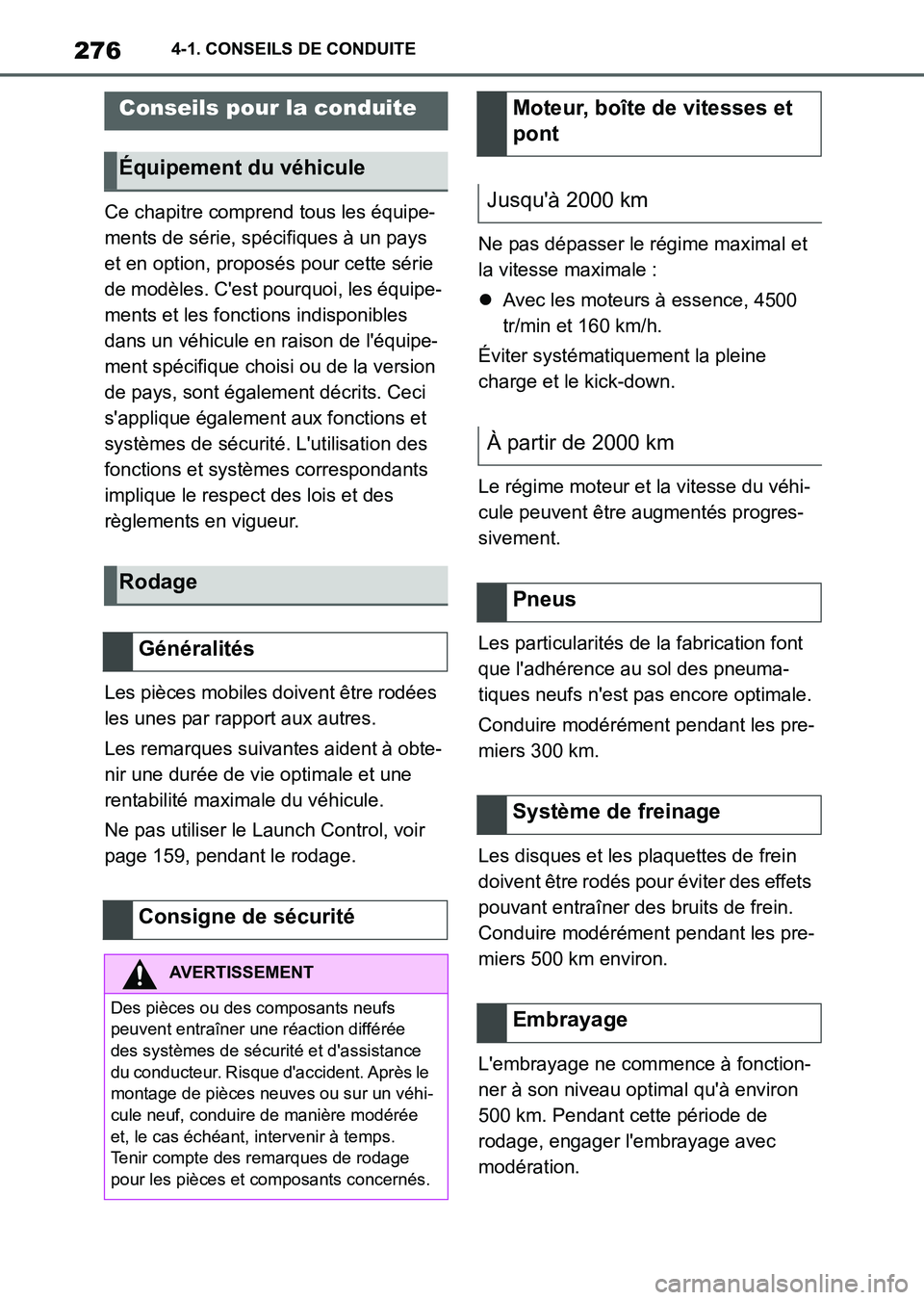 TOYOTA SUPRA 2023 Manuel du propriétaire (in French) 2764-1. CONSEILS DE CONDUITE
4-1.CONSEILS DE CONDUITE
Ce chapitre comprend tous les équipe-
ments de série, spécifiques à un pays
et en option, proposés pour cette série
de modèles. C'est TOYOTA SUPRA 2023 Manuel du propriétaire (in French) 2764-1. CONSEILS DE CONDUITE
4-1.CONSEILS DE CONDUITE
Ce chapitre comprend tous les équipe-
ments de série, spécifiques à un pays
et en option, proposés pour cette série
de modèles. C'est