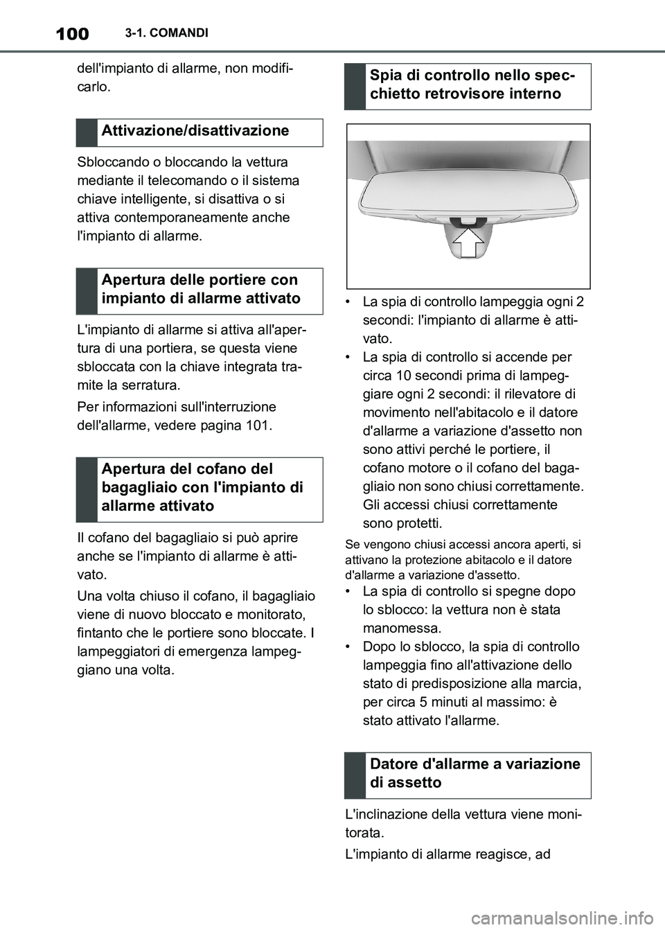 TOYOTA SUPRA 2023 Manuale duso (in Italian) 1003-1. COMANDI
dellimpianto di allarme, non modifi-
carlo.
Sbloccando o bloccando la vettura
mediante il telecomando o il sistema
chiave intelligente, si disattiva o si
attiva contemporaneamente TOYOTA SUPRA 2023 Manuale duso (in Italian) 1003-1. COMANDI
dellimpianto di allarme, non modifi-
carlo.
Sbloccando o bloccando la vettura
mediante il telecomando o il sistema
chiave intelligente, si disattiva o si
attiva contemporaneamente