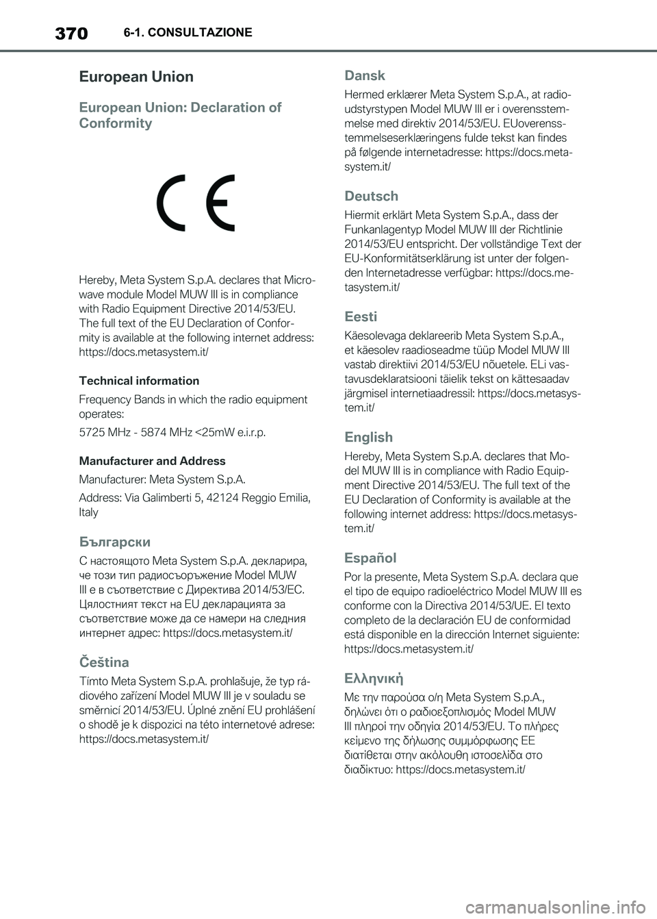 TOYOTA SUPRA 2023  Manuale duso (in Italian) 3706-1. CONSULTAZIONE
Supra_OM_Italian_OM9A435L_1_2211.book  370 ページ  ２０２２年８月３０日　火曜日　午後２時３２分 