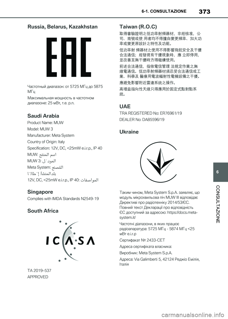 TOYOTA SUPRA 2023  Manuale duso (in Italian) 373
6 6-1. CONSULTAZIONE
CONSULTAZIONE
Supra_OM_Italian_OM9A435L_1_2211.book  373 ページ  ２０２２年８月３０日　火曜日　午後２時３２分 