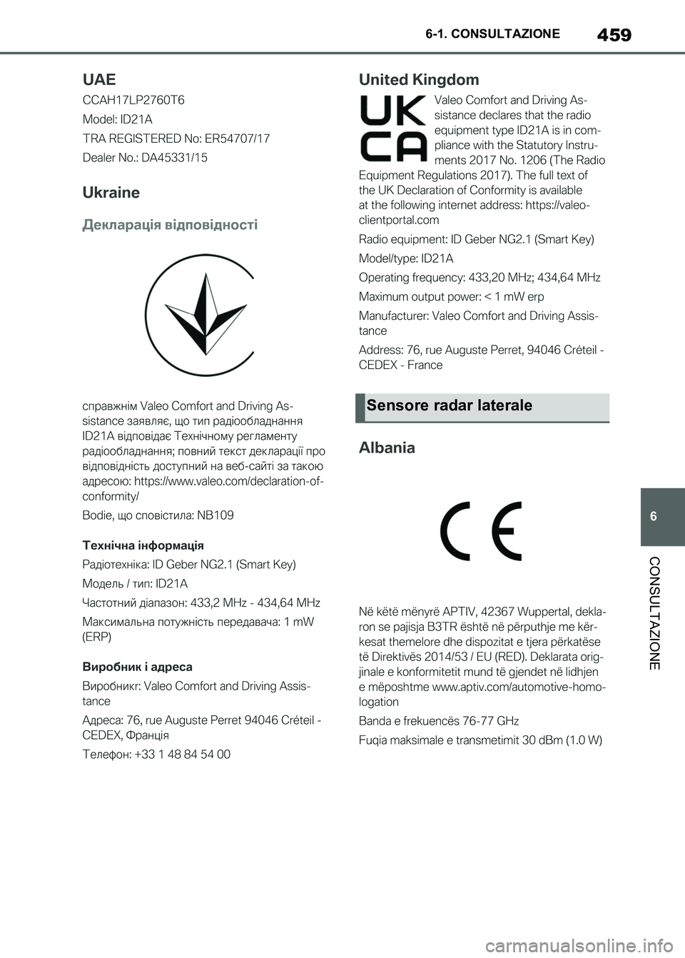 TOYOTA SUPRA 2023 Manuale duso (in Italian) 459
6 6-1. CONSULTAZIONE
CONSULTAZIONE
Sensore radar laterale
Supra_OM_Italian_OM9A435L_1_2211.book 459 ページ 2022年8月30日 火曜日 午後2時32分 TOYOTA SUPRA 2023 Manuale duso (in Italian) 459
6 6-1. CONSULTAZIONE
CONSULTAZIONE
Sensore radar laterale
Supra_OM_Italian_OM9A435L_1_2211.book 459 ページ 2022年8月30日 火曜日 午後2時32分