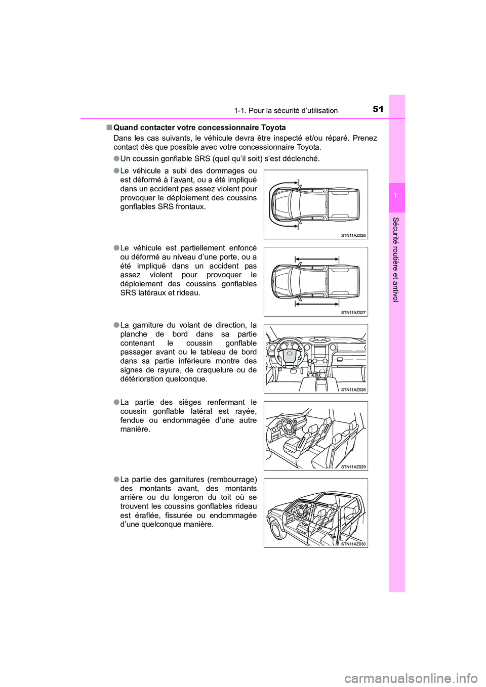 TOYOTA TUNDRA 2017 Manuel du propriétaire (in French) 511-1. Pour la sécurité d’utilisation
1
Sécurité routière et antivol
TUNDRA_OM_USA_OM34594D_17MY■
Quand contacter votre concessionnaire Toyota
Dans les cas suivants, le véhicule devra être TOYOTA TUNDRA 2017 Manuel du propriétaire (in French) 511-1. Pour la sécurité d’utilisation
1
Sécurité routière et antivol
TUNDRA_OM_USA_OM34594D_17MY■
Quand contacter votre concessionnaire Toyota
Dans les cas suivants, le véhicule devra être