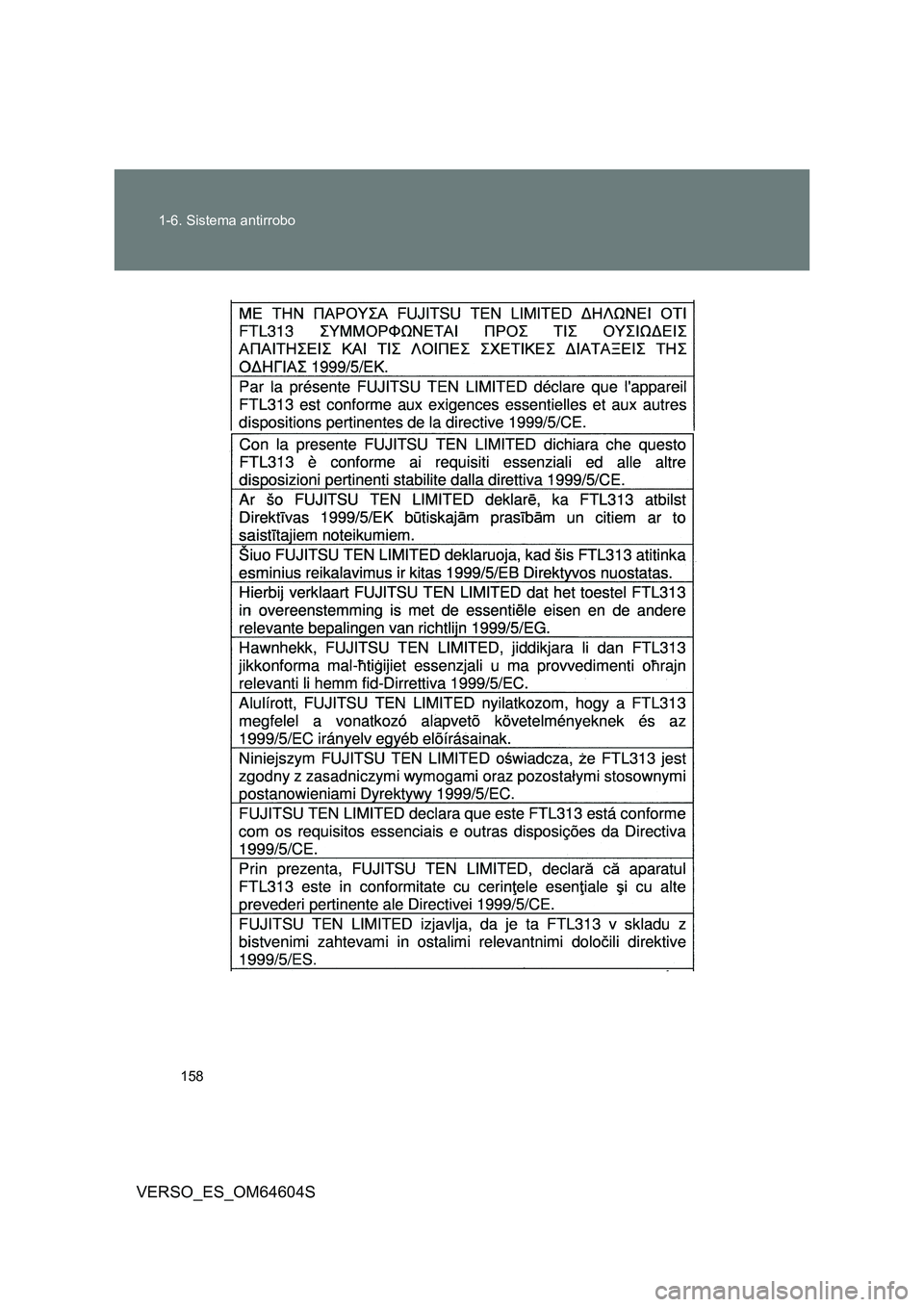 TOYOTA VERSO 2017  Manual del propietario (in Spanish) 158 
1-6. Sistema antirrobo
VERSO_ES_OM64604S 