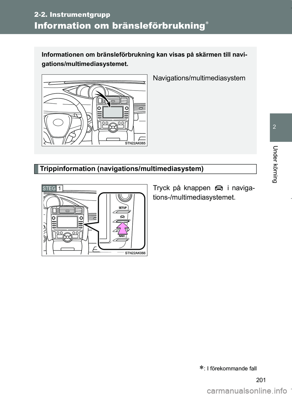 TOYOTA VERSO 2017 Bruksanvisningar (in Swedish) 201
2-2. Instrumentgrupp
2
Under körning
OM64517SE
Infor mation om bränsleförbrukning
Trippinformation (navigations/multimediasystem)Tryck på knappen i naviga-
tions-/multimediasystemet.
: TOYOTA VERSO 2017 Bruksanvisningar (in Swedish) 201
2-2. Instrumentgrupp
2
Under körning
OM64517SE
Infor mation om bränsleförbrukning
Trippinformation (navigations/multimediasystem)Tryck på knappen i naviga-
tions-/multimediasystemet.
: