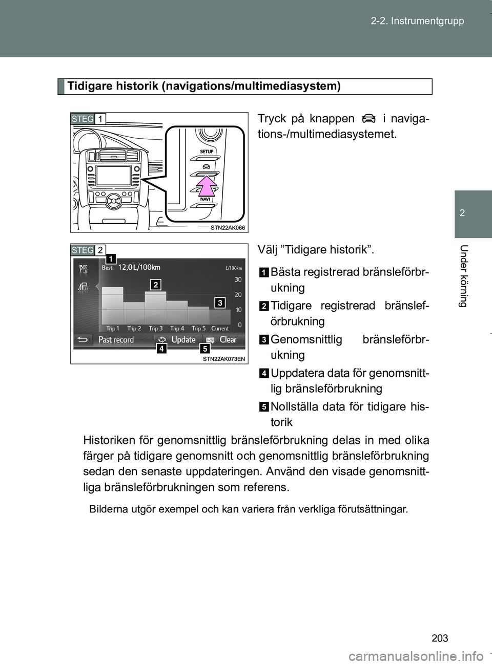 TOYOTA VERSO 2017 Bruksanvisningar (in Swedish) 203
2-2. Instrumentgrupp
2
Under körning
OM64517SE
Tidigare historik (navigations/multimediasystem)
Tryck på knappen i naviga-
tions-/multimediasystemet.
Välj ”Tidigare historik”.Bästa regis TOYOTA VERSO 2017 Bruksanvisningar (in Swedish) 203
2-2. Instrumentgrupp
2
Under körning
OM64517SE
Tidigare historik (navigations/multimediasystem)
Tryck på knappen i naviga-
tions-/multimediasystemet.
Välj ”Tidigare historik”.Bästa regis