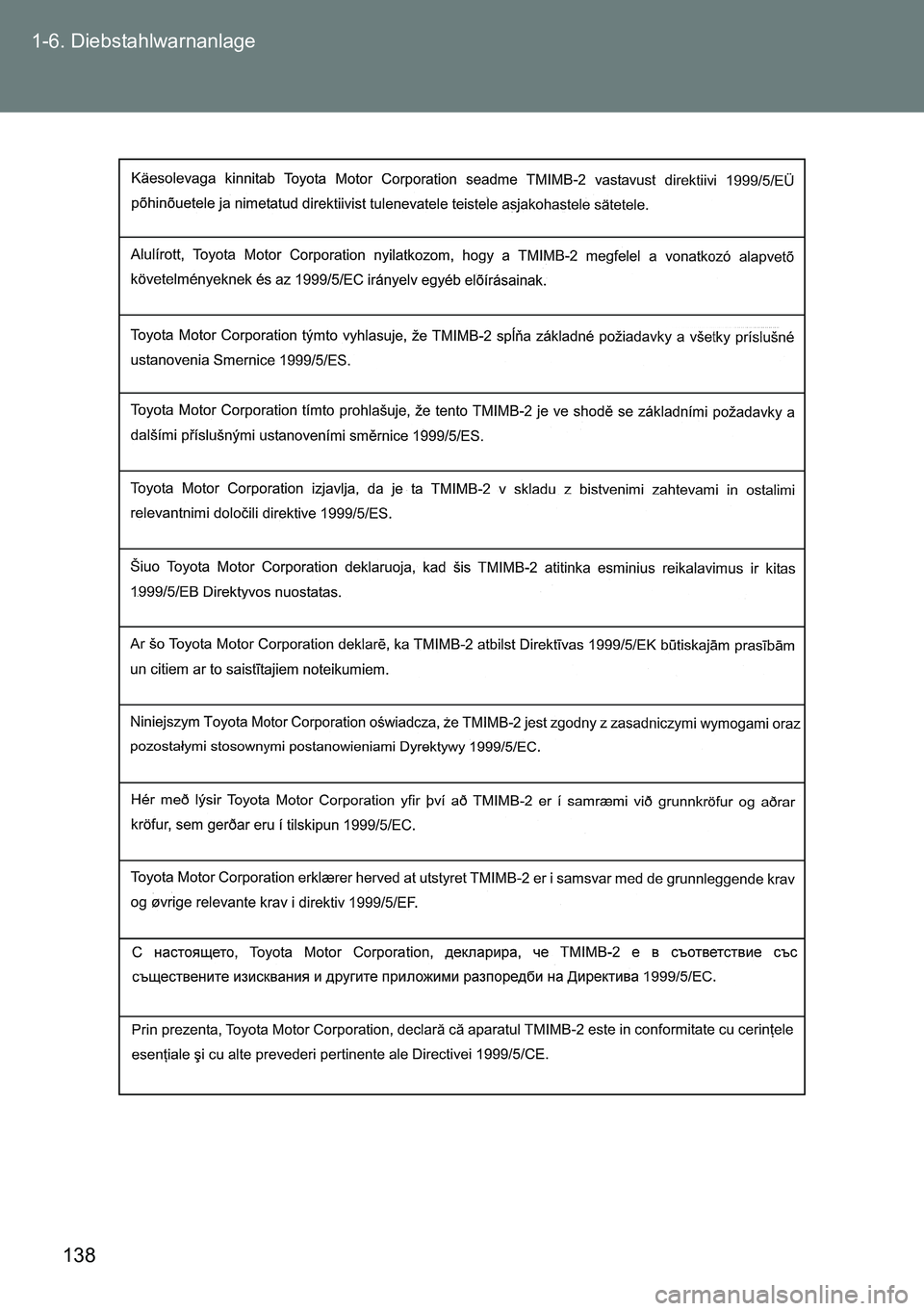 TOYOTA VERSO 2014  Betriebsanleitungen (in German) 138 1-6. Diebstahlwarnanlage 