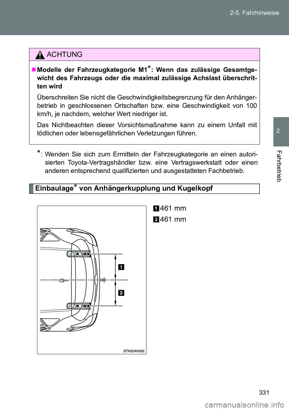 TOYOTA VERSO 2014 Betriebsanleitungen (in German) 331 2-5. Fahrhinweise
2
Fahrbetrieb*: Wenden Sie sich zum Ermitteln der Fahrzeugkategorie an einen autori-
sierten Toyota-Vertragshändler bzw. eine Vertragswerkstatt oder einen
anderen entsprechend q TOYOTA VERSO 2014 Betriebsanleitungen (in German) 331 2-5. Fahrhinweise
2
Fahrbetrieb*: Wenden Sie sich zum Ermitteln der Fahrzeugkategorie an einen autori-
sierten Toyota-Vertragshändler bzw. eine Vertragswerkstatt oder einen
anderen entsprechend q