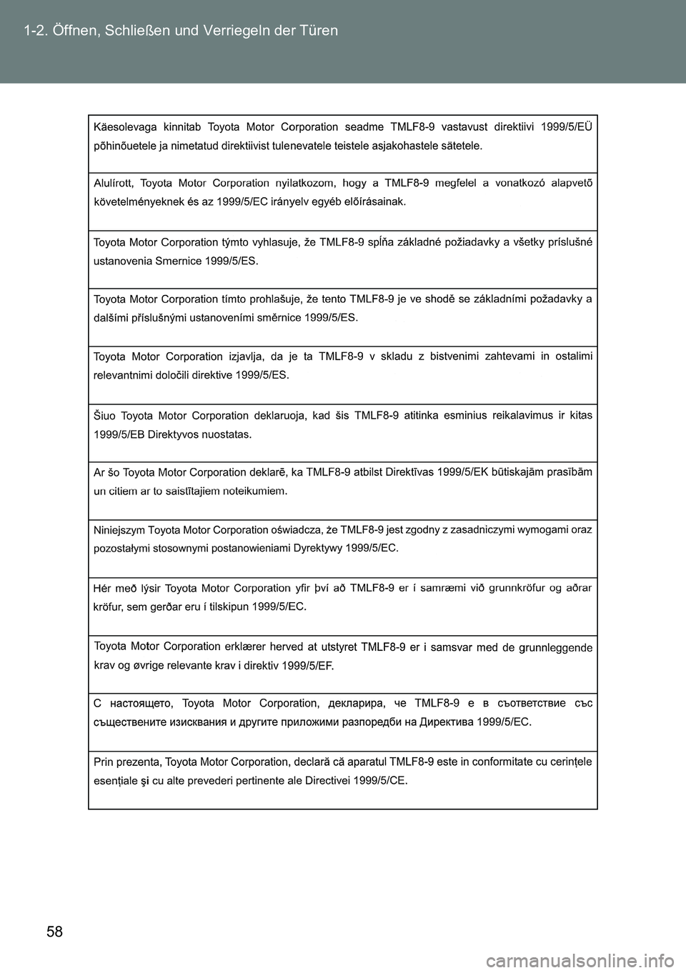 TOYOTA VERSO 2014  Betriebsanleitungen (in German) 58 1-2. Öffnen, Schließen und Verriegeln der Türen 