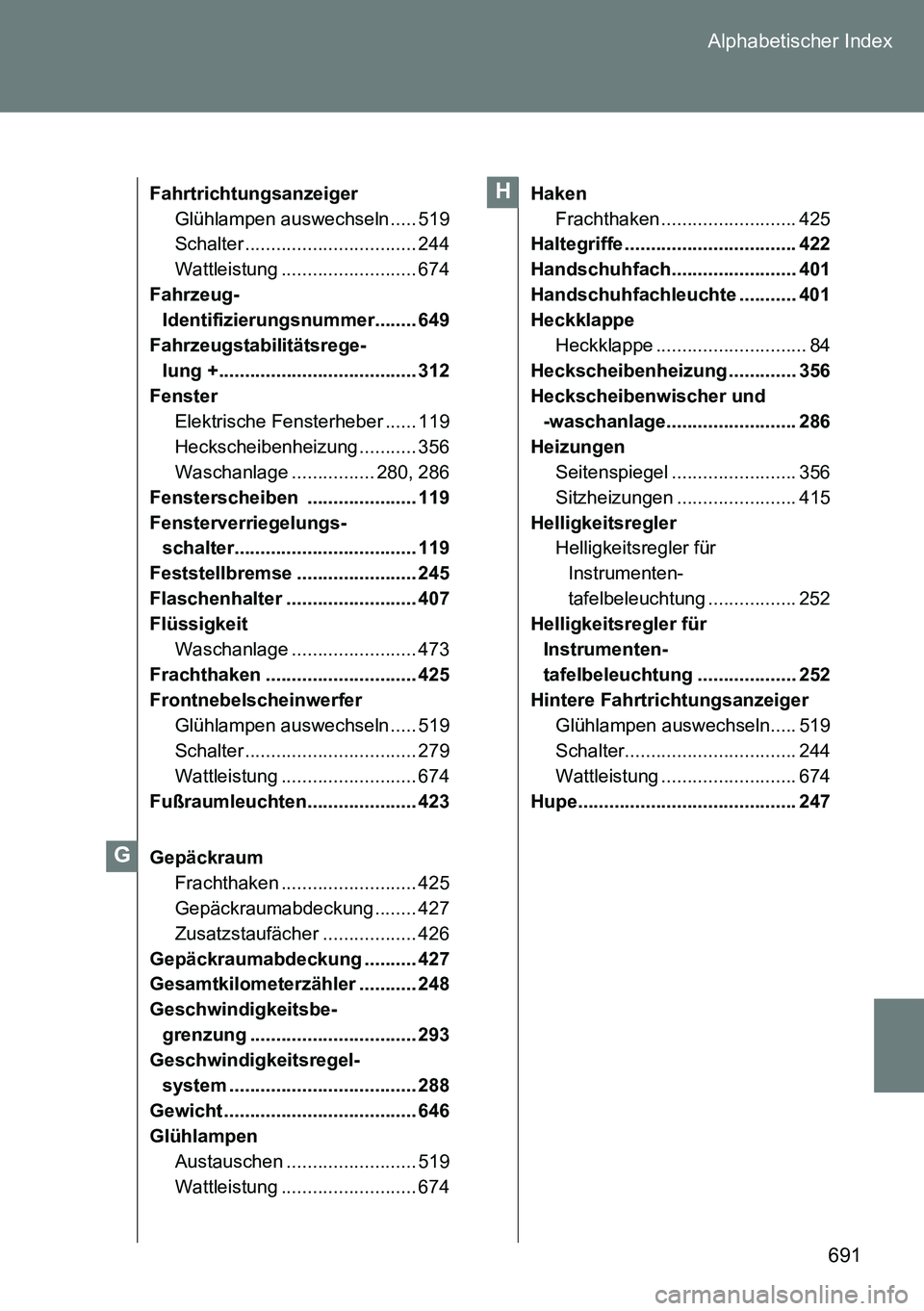 TOYOTA VERSO 2014 Betriebsanleitungen (in German) 691 Alphabetischer Index
Fahrtrichtungsanzeiger
Glühlampen auswechseln ..... 519
Schalter ................................. 244
Wattleistung .......................... 674
Fahrzeug-
Identifizierungsn TOYOTA VERSO 2014 Betriebsanleitungen (in German) 691 Alphabetischer Index
Fahrtrichtungsanzeiger
Glühlampen auswechseln ..... 519
Schalter ................................. 244
Wattleistung .......................... 674
Fahrzeug-
Identifizierungsn