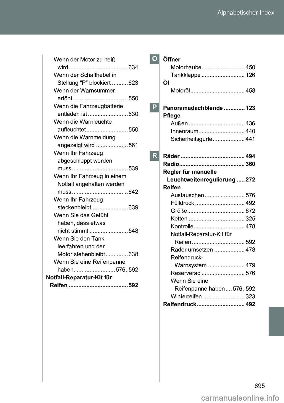 TOYOTA VERSO 2014 Betriebsanleitungen (in German) 695 Alphabetischer Index
Wenn der Motor zu heiß
wird ..................................... 634
Wenn der Schalthebel in
Stellung “P” blockiert .......... 623
Wenn der Warnsummer
ertönt ....... TOYOTA VERSO 2014 Betriebsanleitungen (in German) 695 Alphabetischer Index
Wenn der Motor zu heiß
wird ..................................... 634
Wenn der Schalthebel in
Stellung “P” blockiert .......... 623
Wenn der Warnsummer
ertönt .......