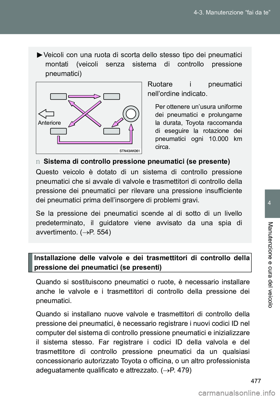 TOYOTA VERSO 2014  Manuale duso (in Italian) 477 4-3. Manutenzione “fai da te”
4
Manutenzione e cura del veicolo
Installazione delle valvole e dei trasmettitori di controllo della
pressione dei pneumatici (se presenti)
Quando si sostituiscon