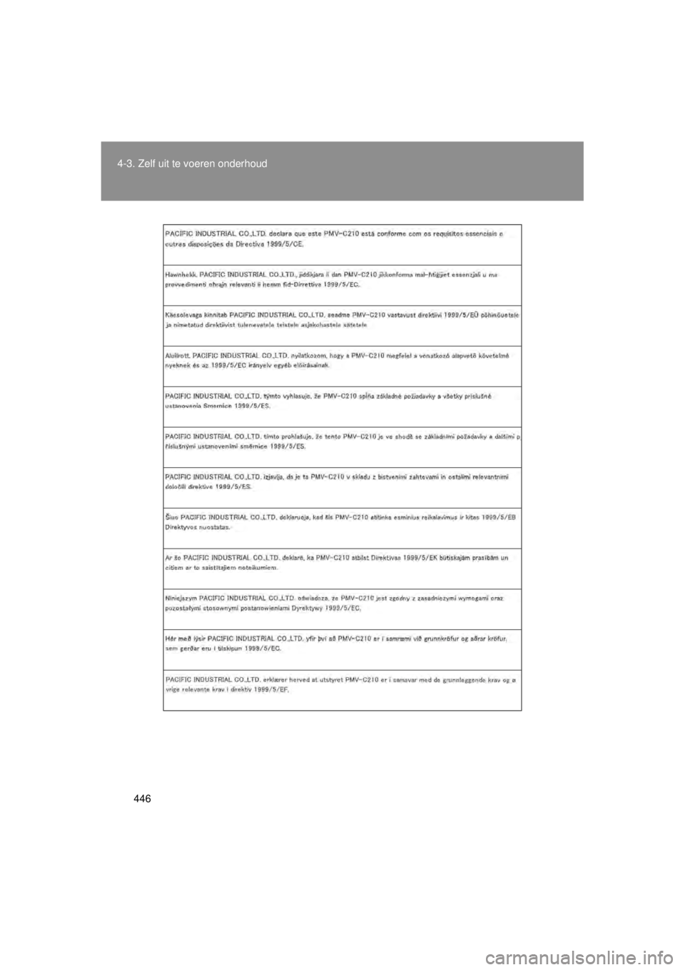 TOYOTA VERSO 2014  Instructieboekje (in Dutch) 446
4-3. Zelf uit te voeren onderhoud
VERSO(BMW)_WE_OM64558E 