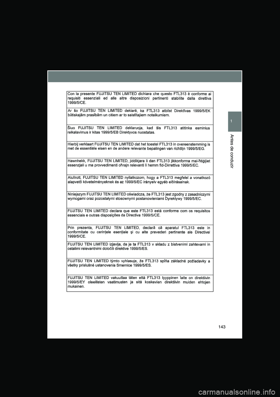TOYOTA VERSO 2014  Manual de utilização (in Portuguese) 143
1
Antes de conduzir     