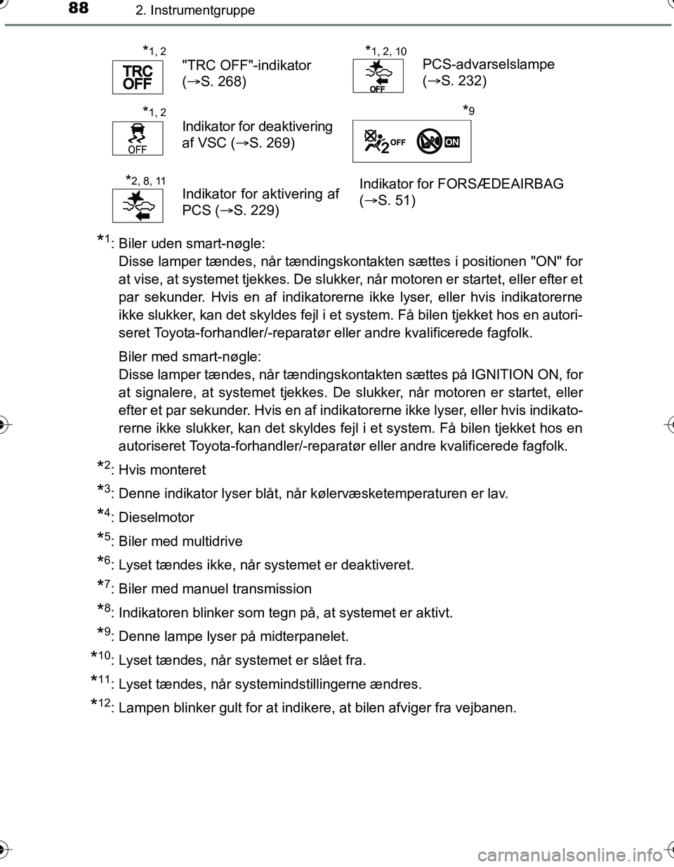 TOYOTA YARIS HATCHBACK 2016 Brugsanvisning (in Danish) 882. Instrumentgruppe
OM52G66DK
*1: Biler uden smart-nøgle: Disse lamper tændes, når tændingskontakten sættes i positionen "ON" for
at vise, at systemet tjekkes. De slukker, når motoren er start TOYOTA YARIS HATCHBACK 2016 Brugsanvisning (in Danish) 882. Instrumentgruppe
OM52G66DK
*1: Biler uden smart-nøgle: Disse lamper tændes, når tændingskontakten sættes i positionen "ON" for
at vise, at systemet tjekkes. De slukker, når motoren er start