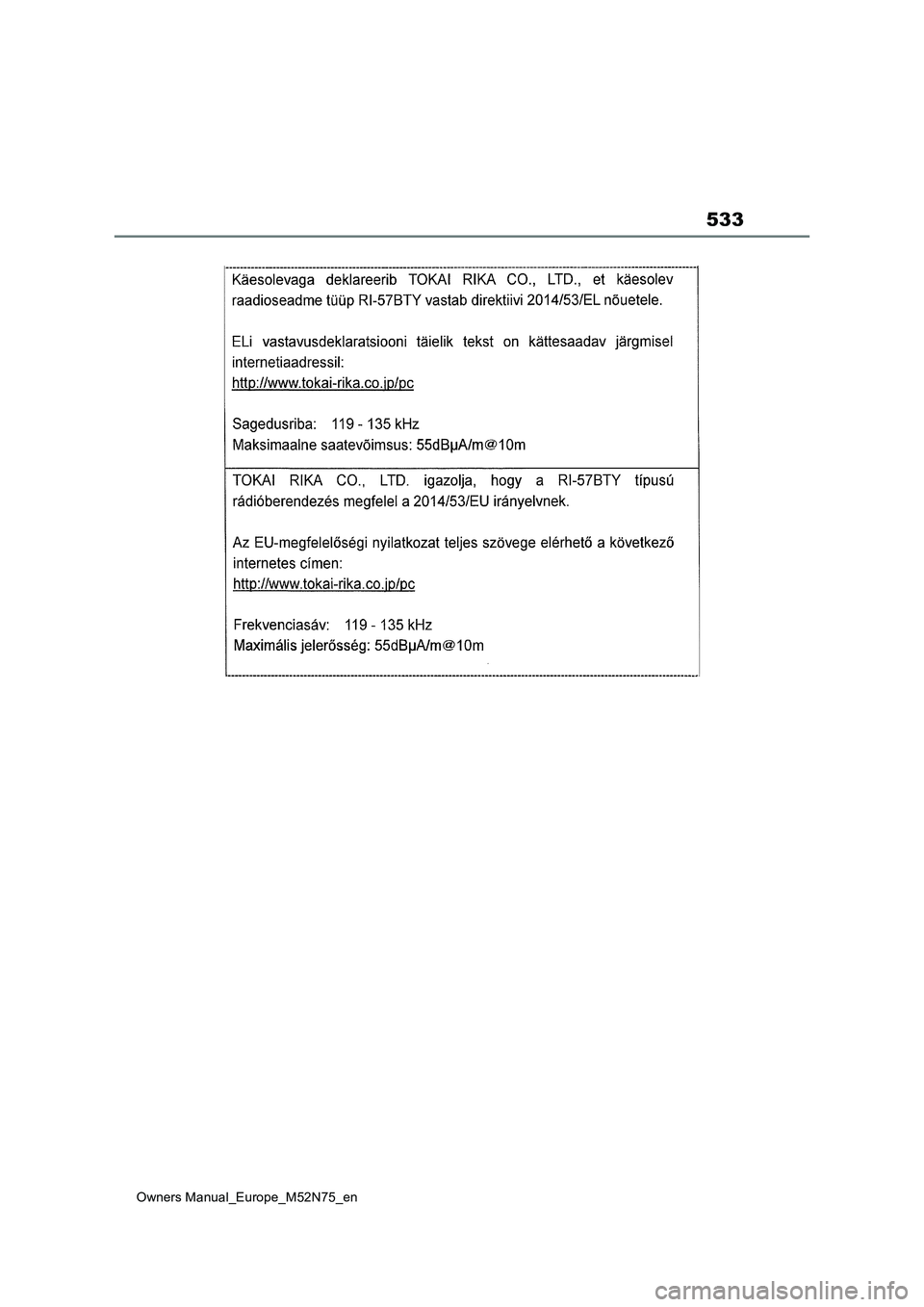 TOYOTA YARIS CROSS 2023 Owners Manual 533
Owners Manual_Europe_M52N75_en TOYOTA YARIS CROSS 2023 Owners Manual 533
Owners Manual_Europe_M52N75_en