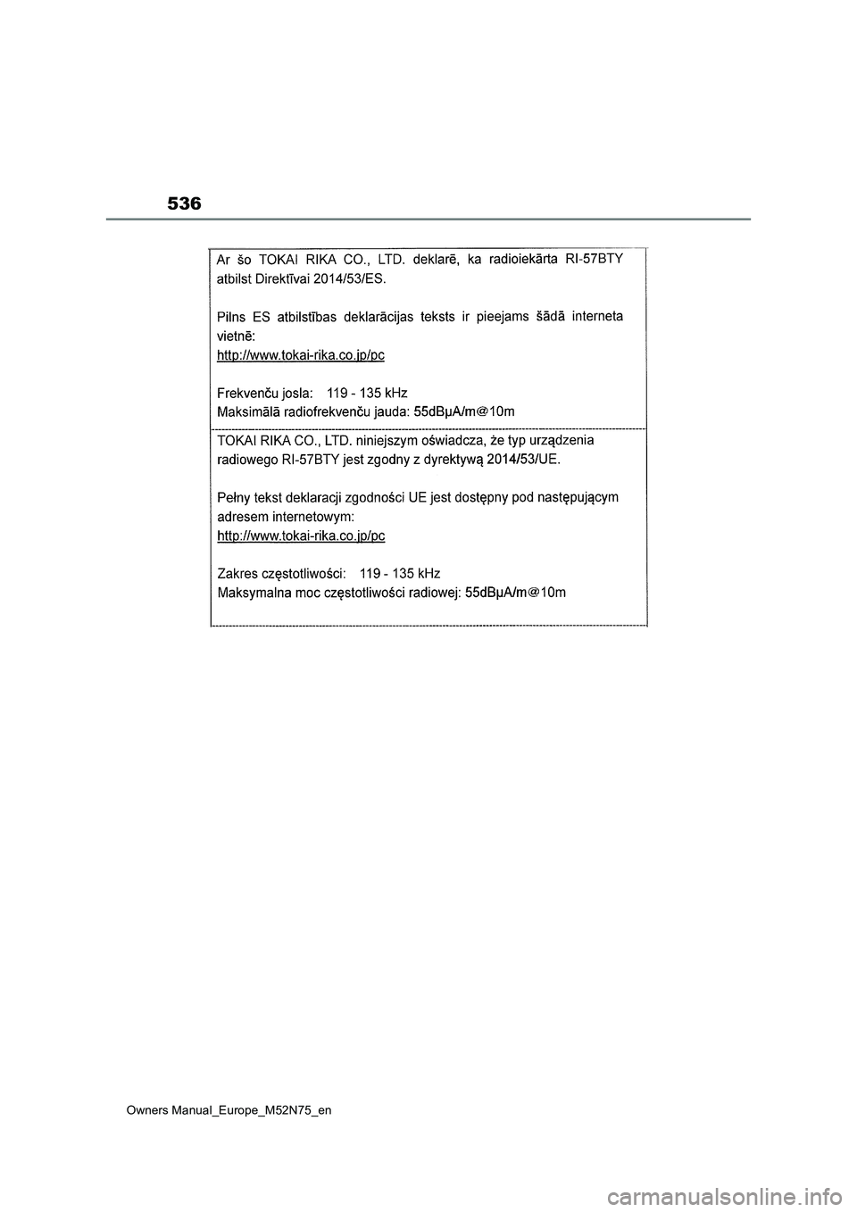 TOYOTA YARIS CROSS 2023 Owners Manual 536
Owners Manual_Europe_M52N75_en TOYOTA YARIS CROSS 2023 Owners Manual 536
Owners Manual_Europe_M52N75_en
