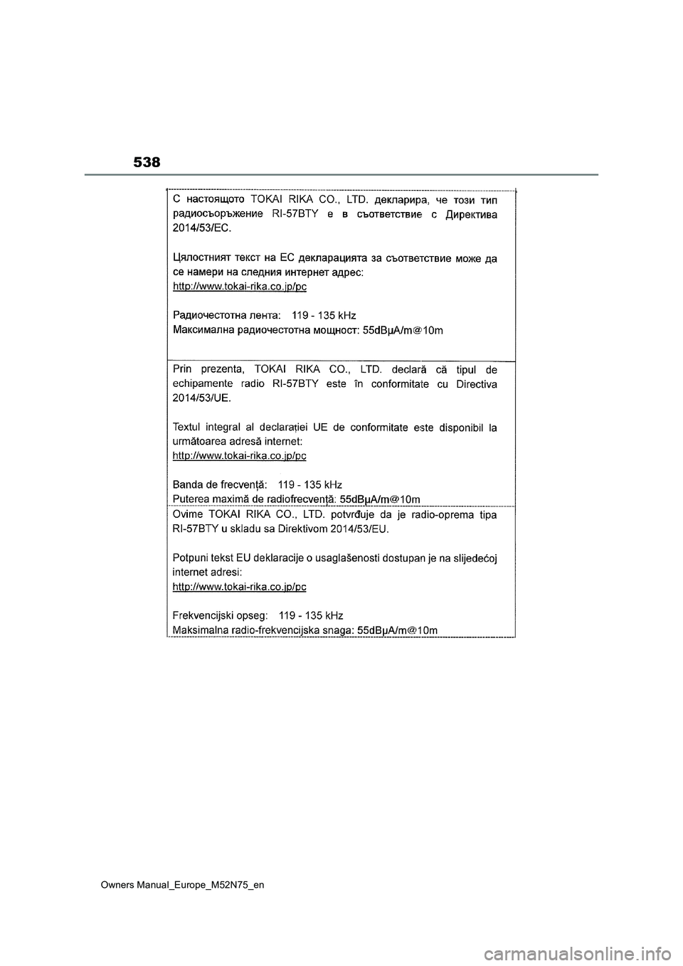 TOYOTA YARIS CROSS 2023 Owners Manual 538
Owners Manual_Europe_M52N75_en TOYOTA YARIS CROSS 2023 Owners Manual 538
Owners Manual_Europe_M52N75_en