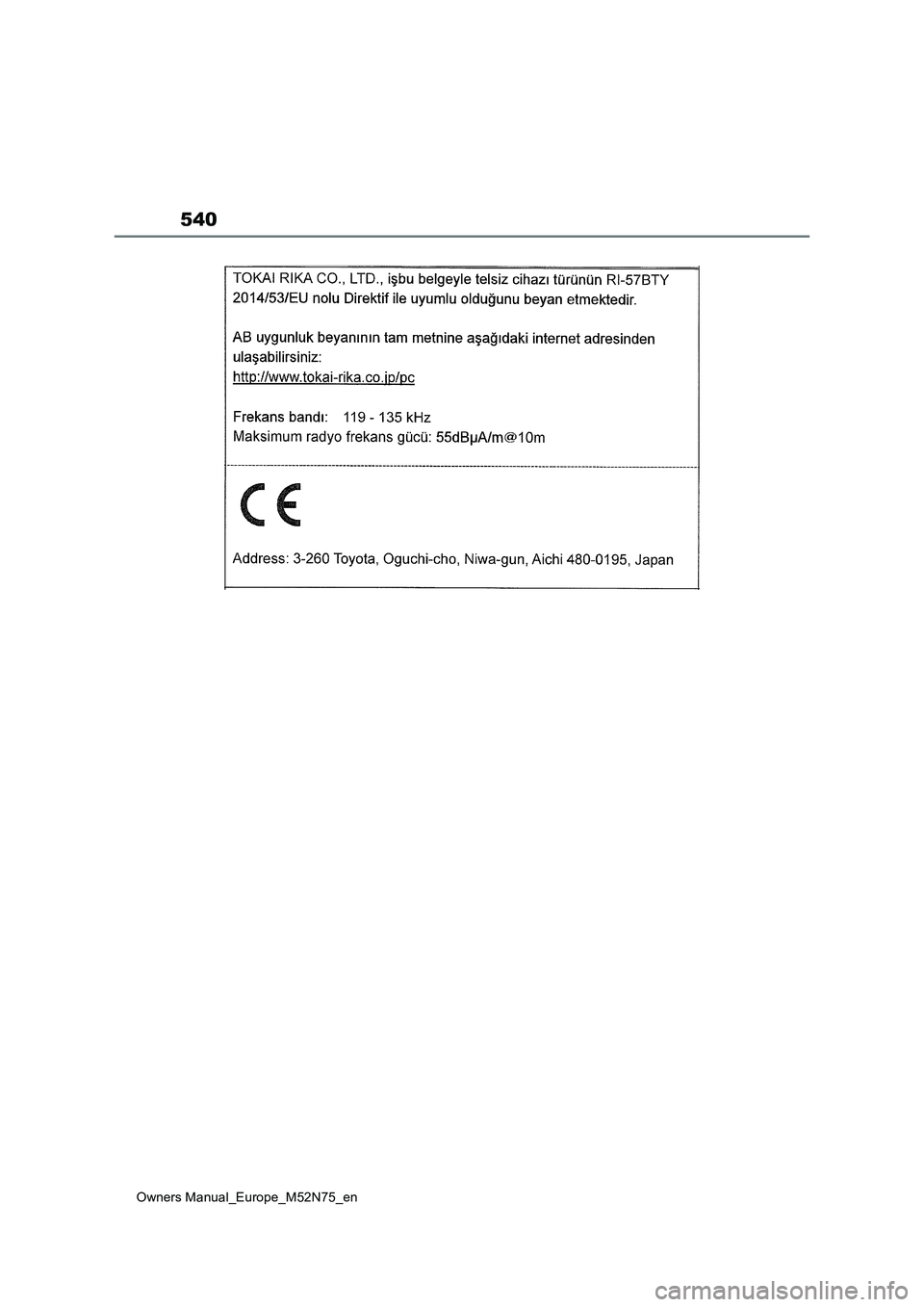 TOYOTA YARIS CROSS 2023 Owners Manual 540
Owners Manual_Europe_M52N75_en TOYOTA YARIS CROSS 2023 Owners Manual 540
Owners Manual_Europe_M52N75_en