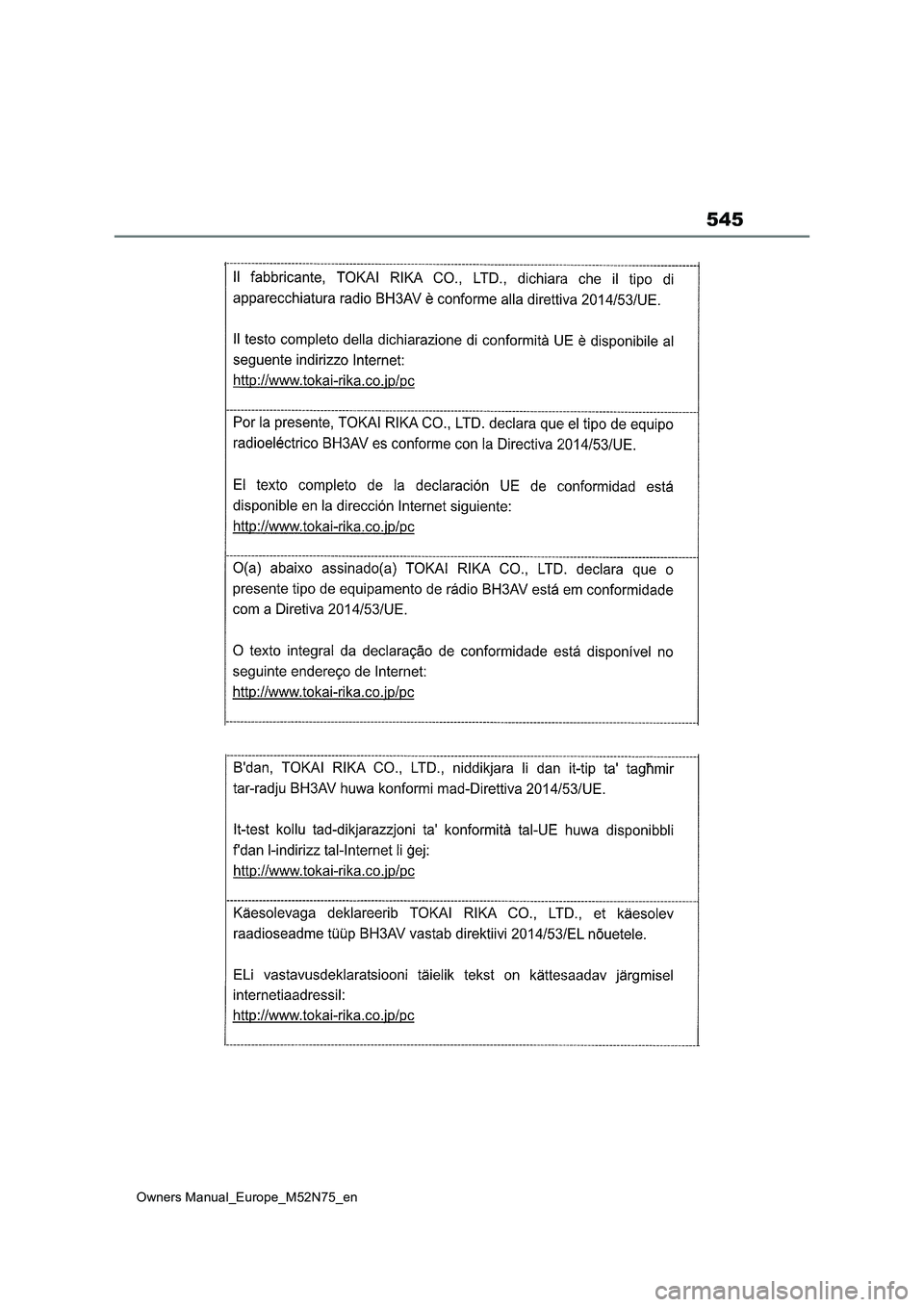 TOYOTA YARIS CROSS 2023 Owners Manual 545
Owners Manual_Europe_M52N75_en TOYOTA YARIS CROSS 2023 Owners Manual 545
Owners Manual_Europe_M52N75_en