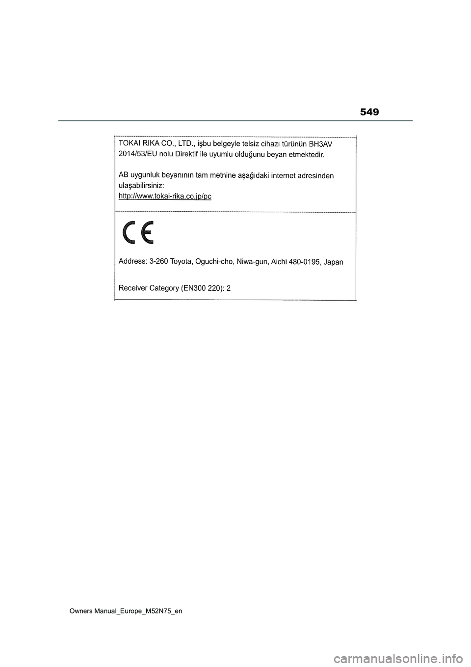 TOYOTA YARIS CROSS 2023 Owners Manual 549
Owners Manual_Europe_M52N75_en TOYOTA YARIS CROSS 2023 Owners Manual 549
Owners Manual_Europe_M52N75_en