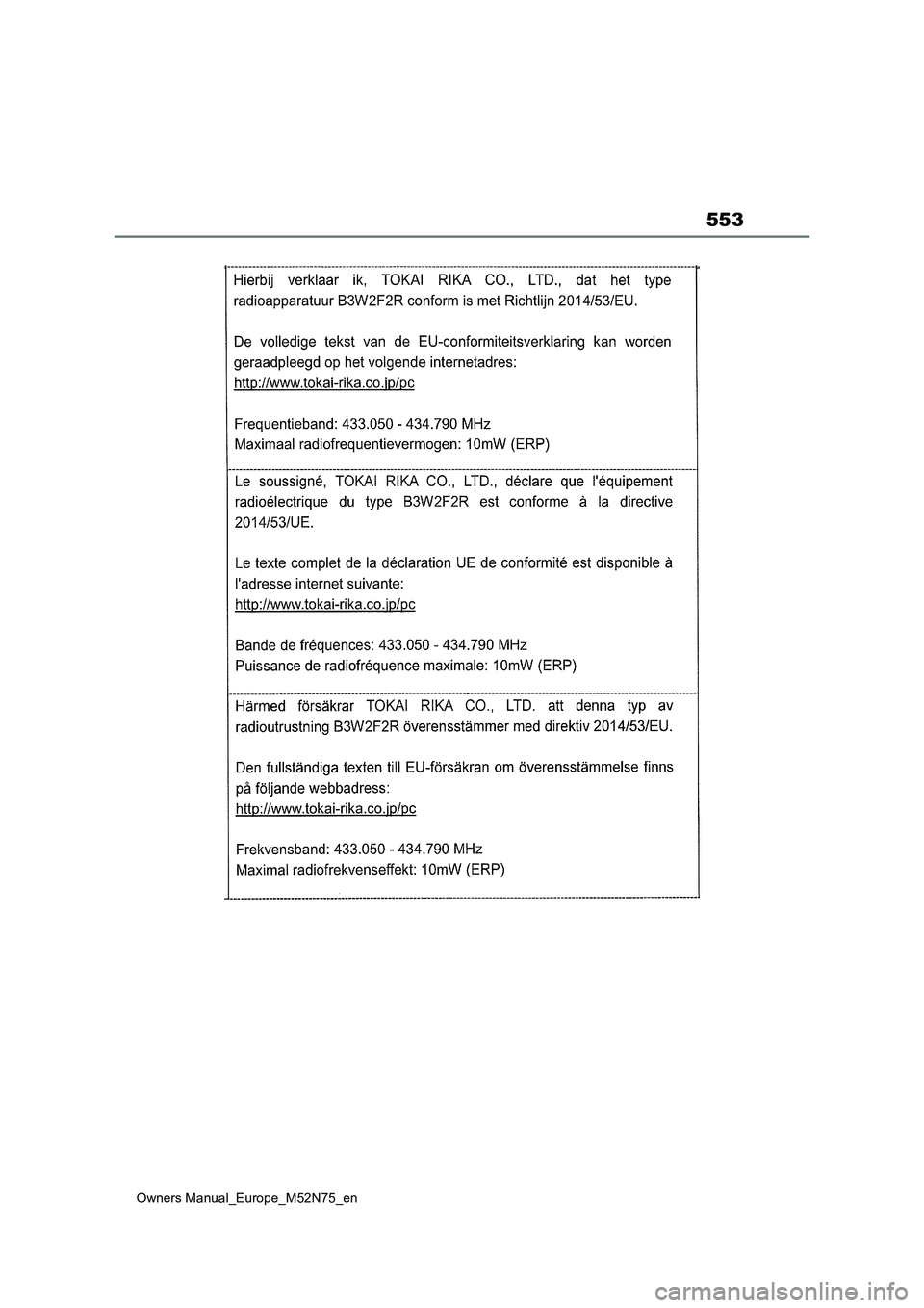 TOYOTA YARIS CROSS 2023 Owners Manual 553
Owners Manual_Europe_M52N75_en TOYOTA YARIS CROSS 2023 Owners Manual 553
Owners Manual_Europe_M52N75_en