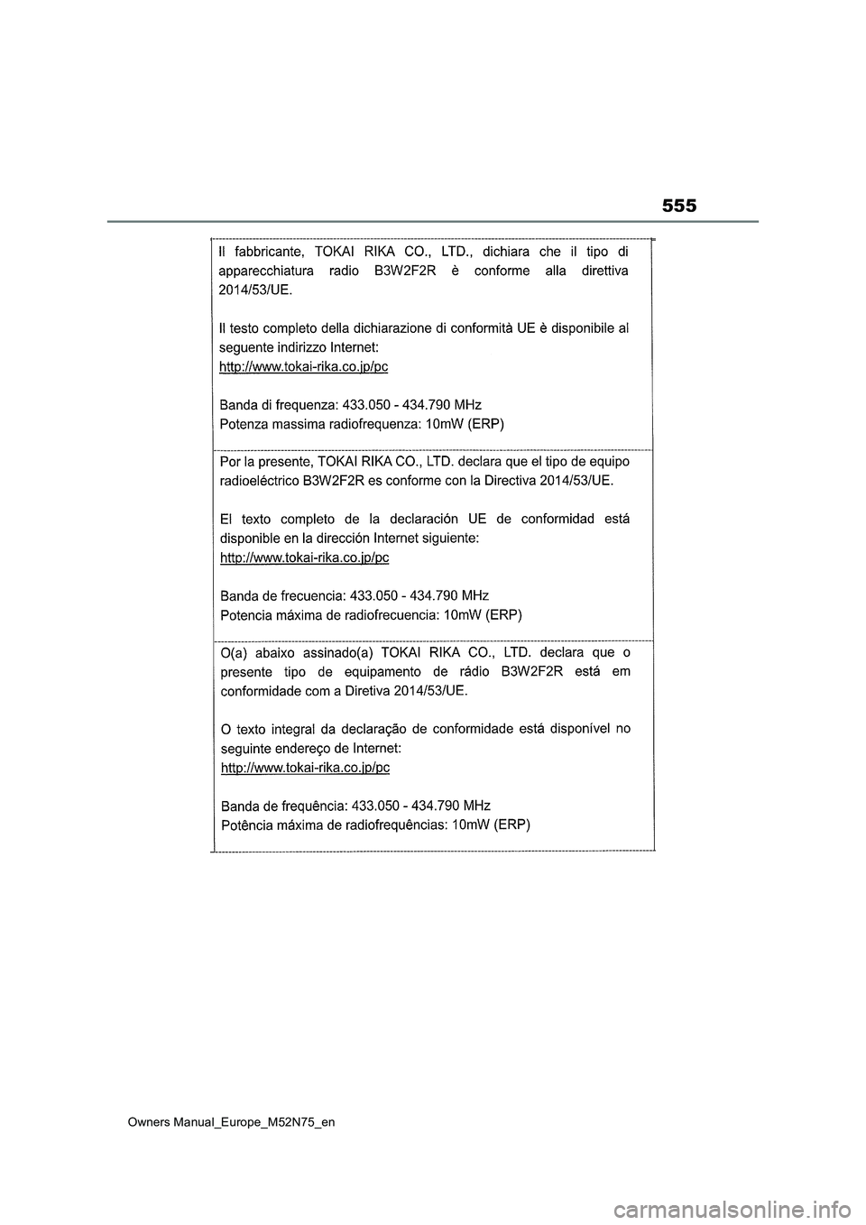 TOYOTA YARIS CROSS 2023 Owners Manual 555
Owners Manual_Europe_M52N75_en TOYOTA YARIS CROSS 2023 Owners Manual 555
Owners Manual_Europe_M52N75_en
