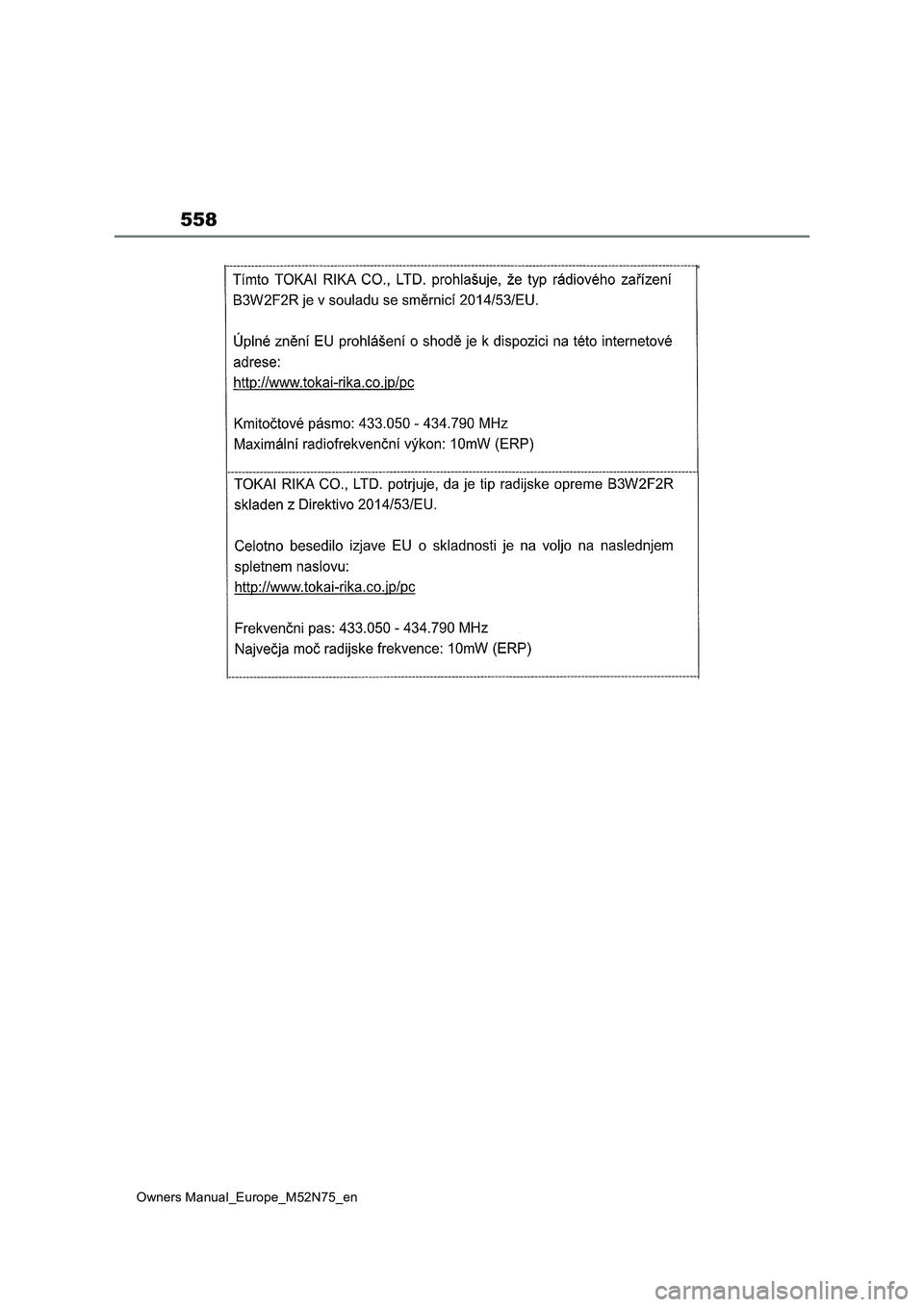 TOYOTA YARIS CROSS 2023 Owners Manual 558
Owners Manual_Europe_M52N75_en TOYOTA YARIS CROSS 2023 Owners Manual 558
Owners Manual_Europe_M52N75_en