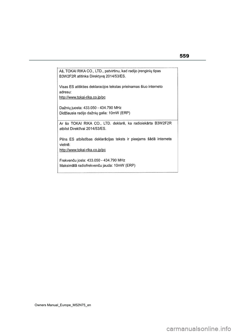 TOYOTA YARIS CROSS 2023 Owners Manual 559
Owners Manual_Europe_M52N75_en TOYOTA YARIS CROSS 2023 Owners Manual 559
Owners Manual_Europe_M52N75_en
