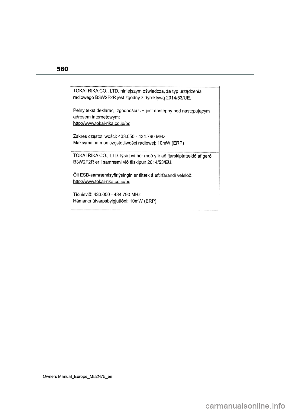 TOYOTA YARIS CROSS 2023 Owners Manual 560
Owners Manual_Europe_M52N75_en TOYOTA YARIS CROSS 2023 Owners Manual 560
Owners Manual_Europe_M52N75_en
