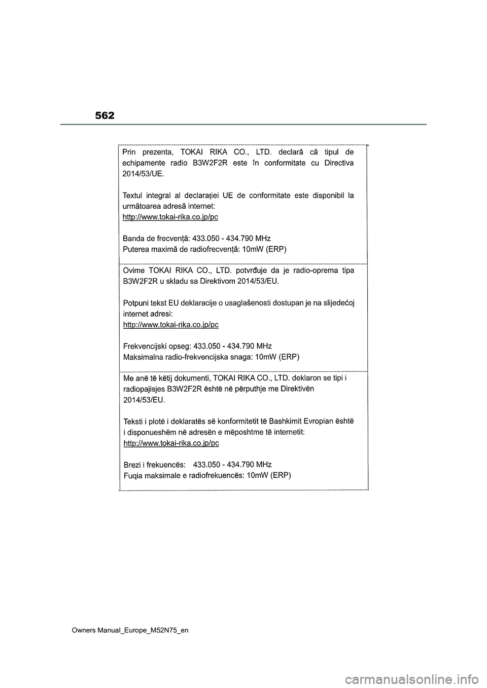 TOYOTA YARIS CROSS 2023 Owners Manual 562
Owners Manual_Europe_M52N75_en TOYOTA YARIS CROSS 2023 Owners Manual 562
Owners Manual_Europe_M52N75_en