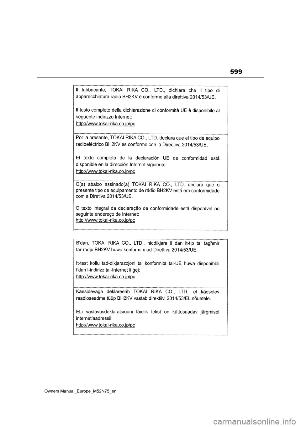TOYOTA YARIS CROSS 2023 Owners Manual 599
Owners Manual_Europe_M52N75_en TOYOTA YARIS CROSS 2023 Owners Manual 599
Owners Manual_Europe_M52N75_en