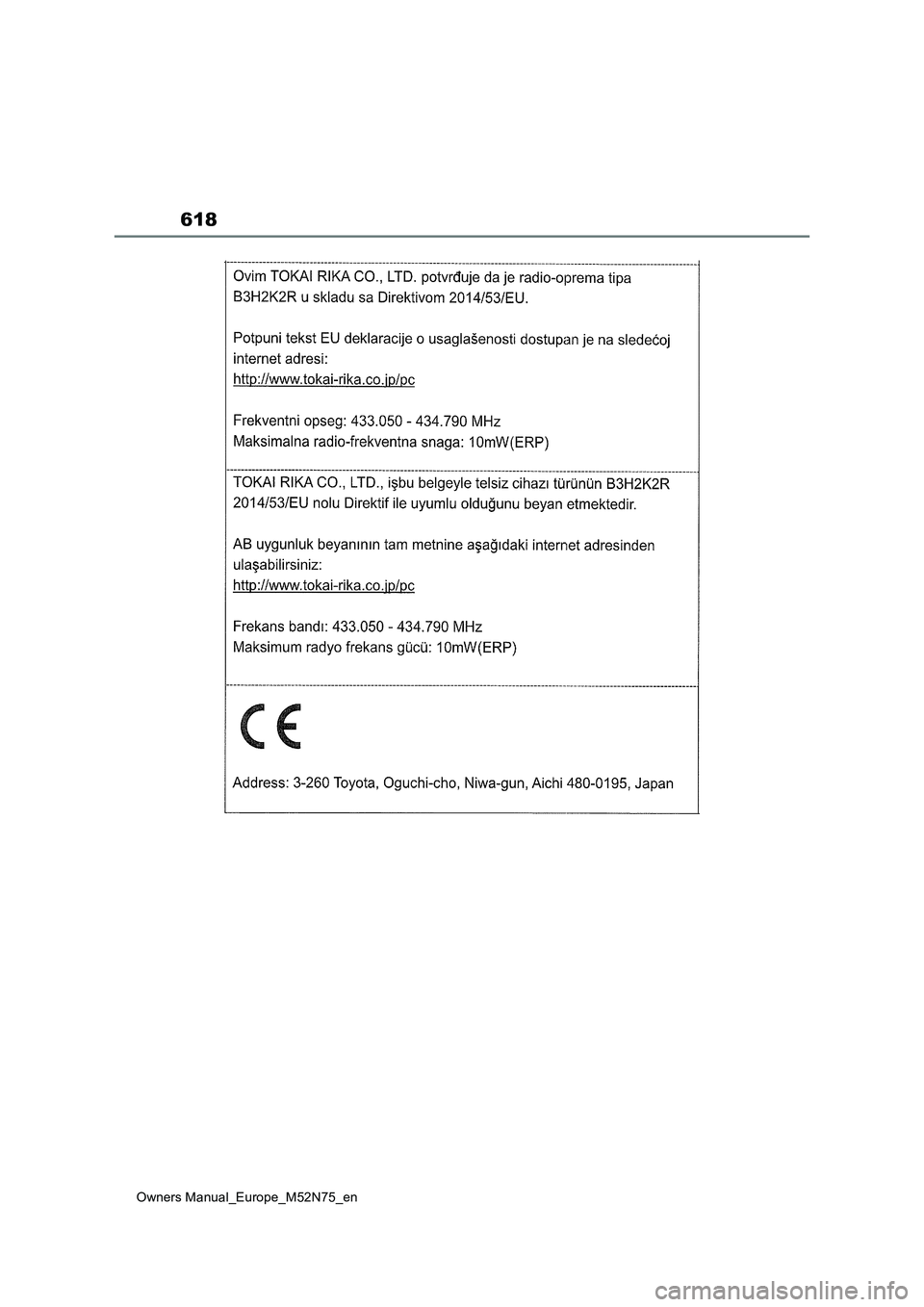 TOYOTA YARIS CROSS 2023 Owners Manual 618
Owners Manual_Europe_M52N75_en TOYOTA YARIS CROSS 2023 Owners Manual 618
Owners Manual_Europe_M52N75_en