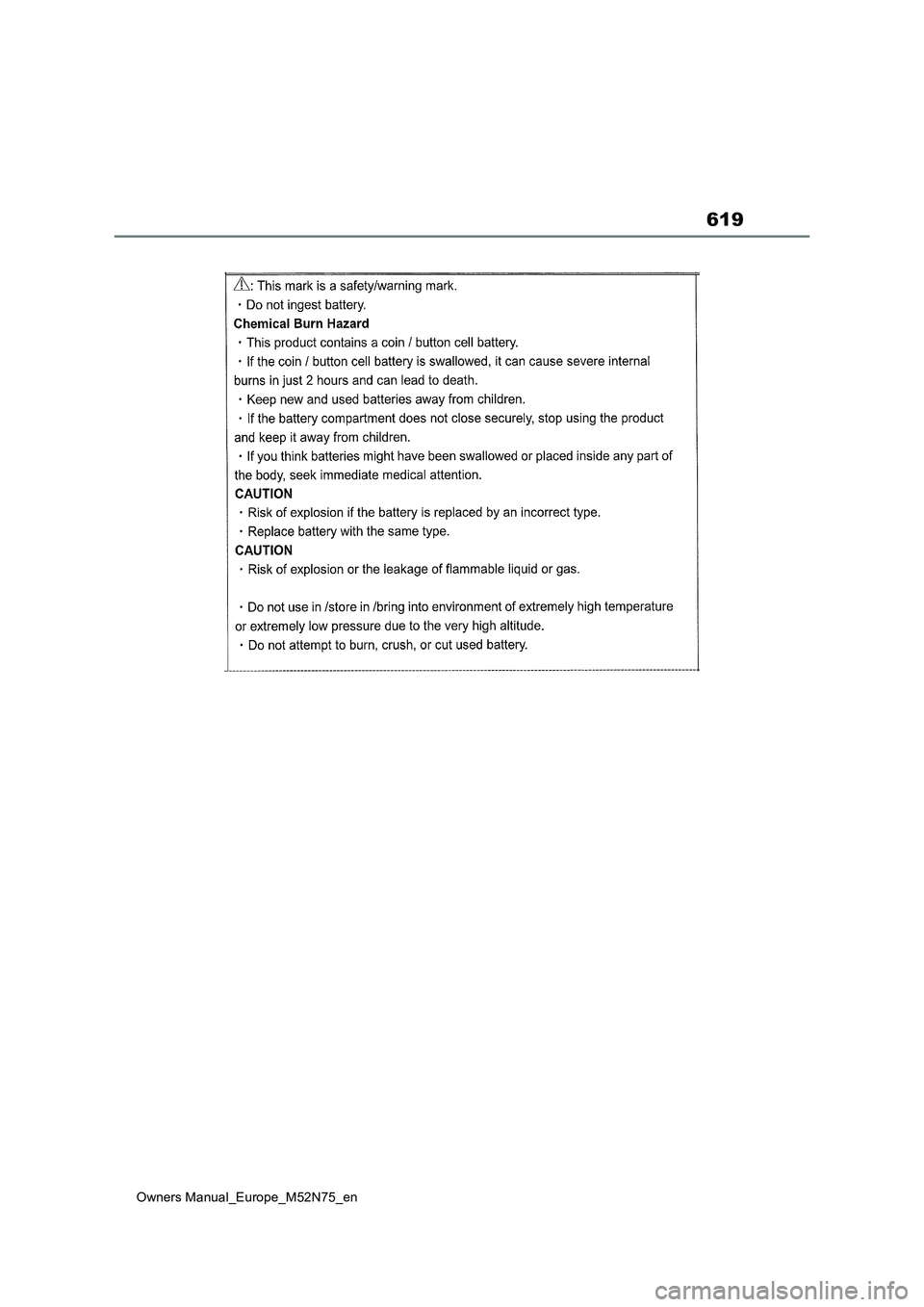 TOYOTA YARIS CROSS 2023 Owners Manual 619
Owners Manual_Europe_M52N75_en TOYOTA YARIS CROSS 2023 Owners Manual 619
Owners Manual_Europe_M52N75_en