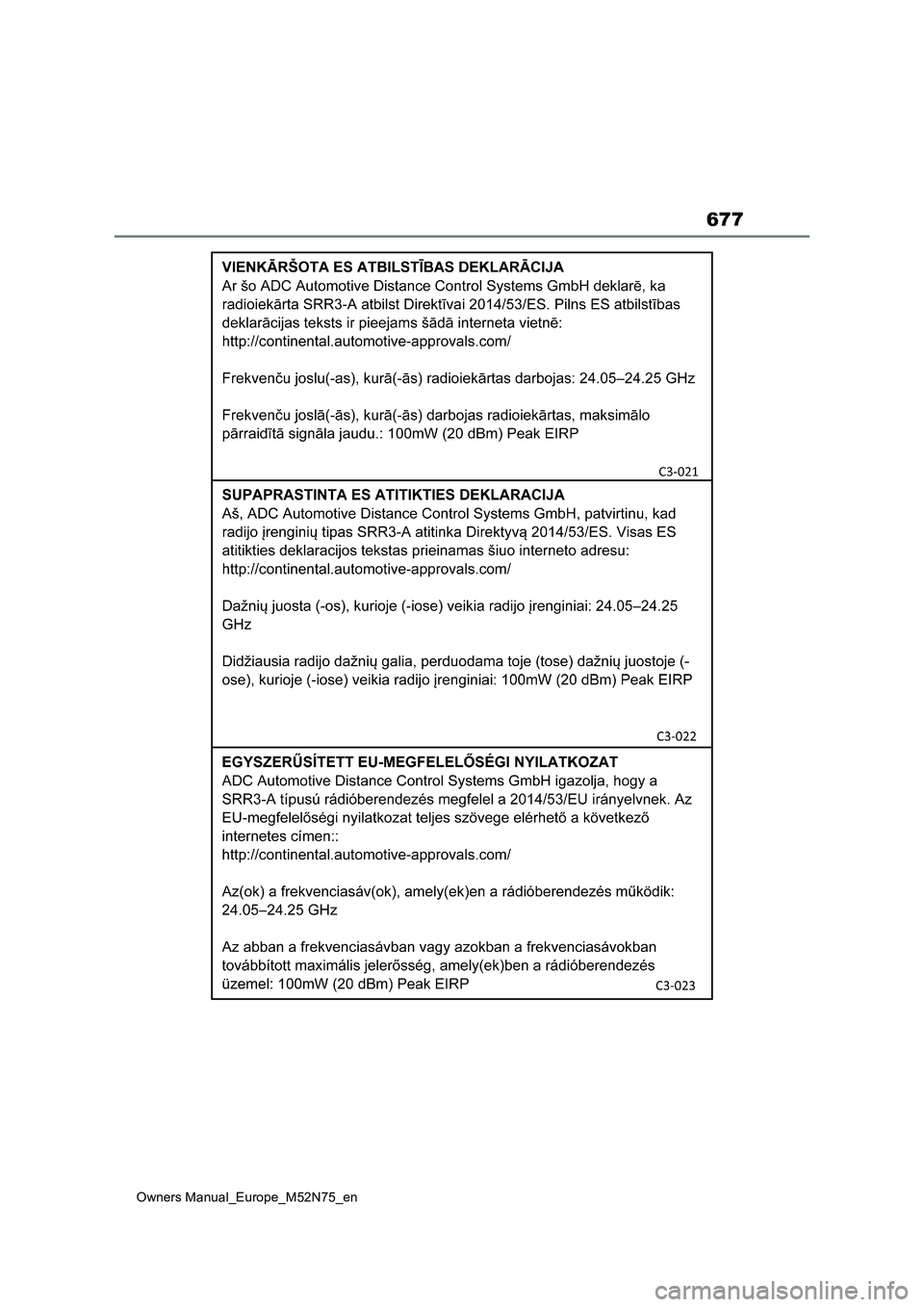 TOYOTA YARIS CROSS 2023 Owners Manual 677
Owners Manual_Europe_M52N75_en TOYOTA YARIS CROSS 2023 Owners Manual 677
Owners Manual_Europe_M52N75_en